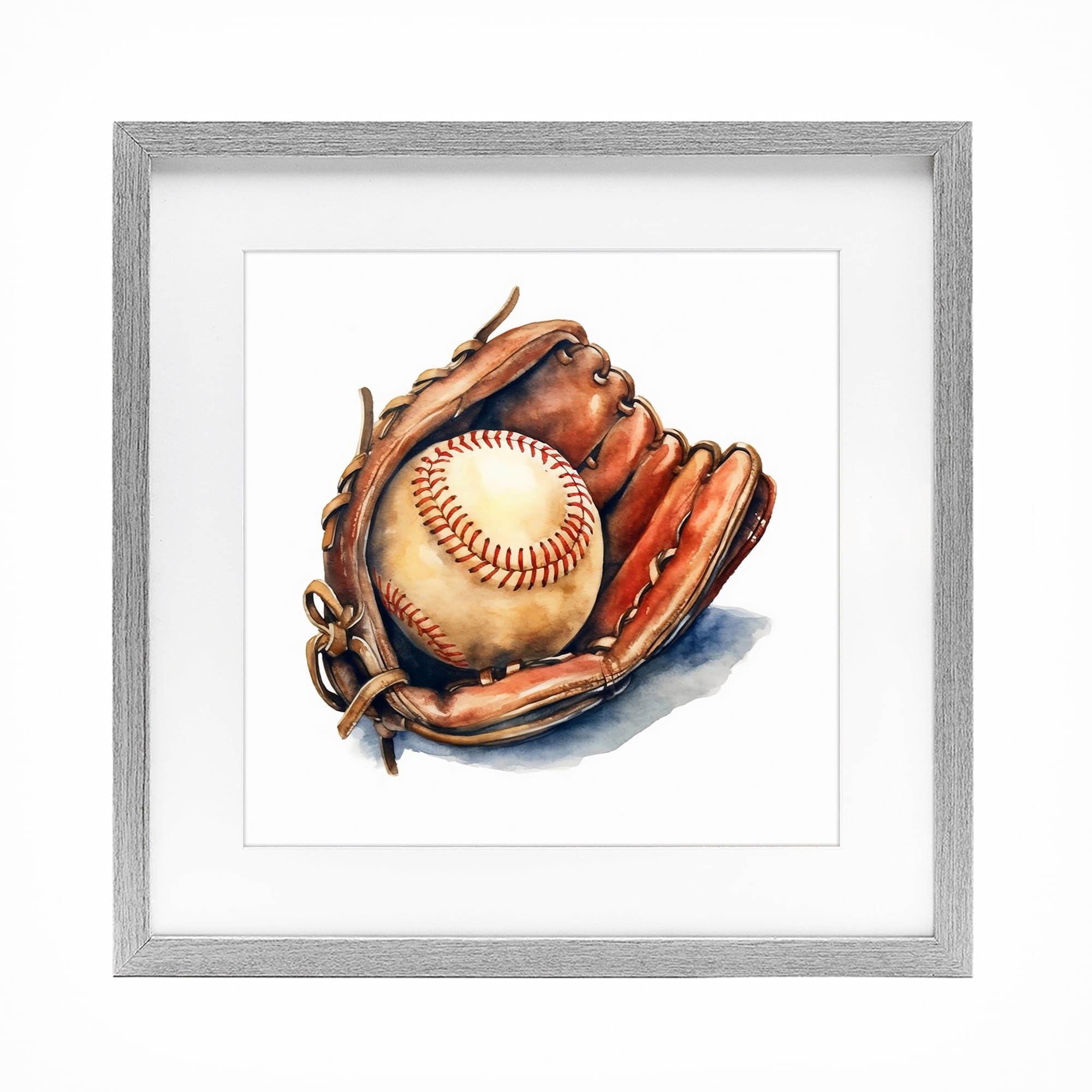Stupell Industries Glove & Ball in Leather Gray Framed Print Under Glass, design by Creative Studio