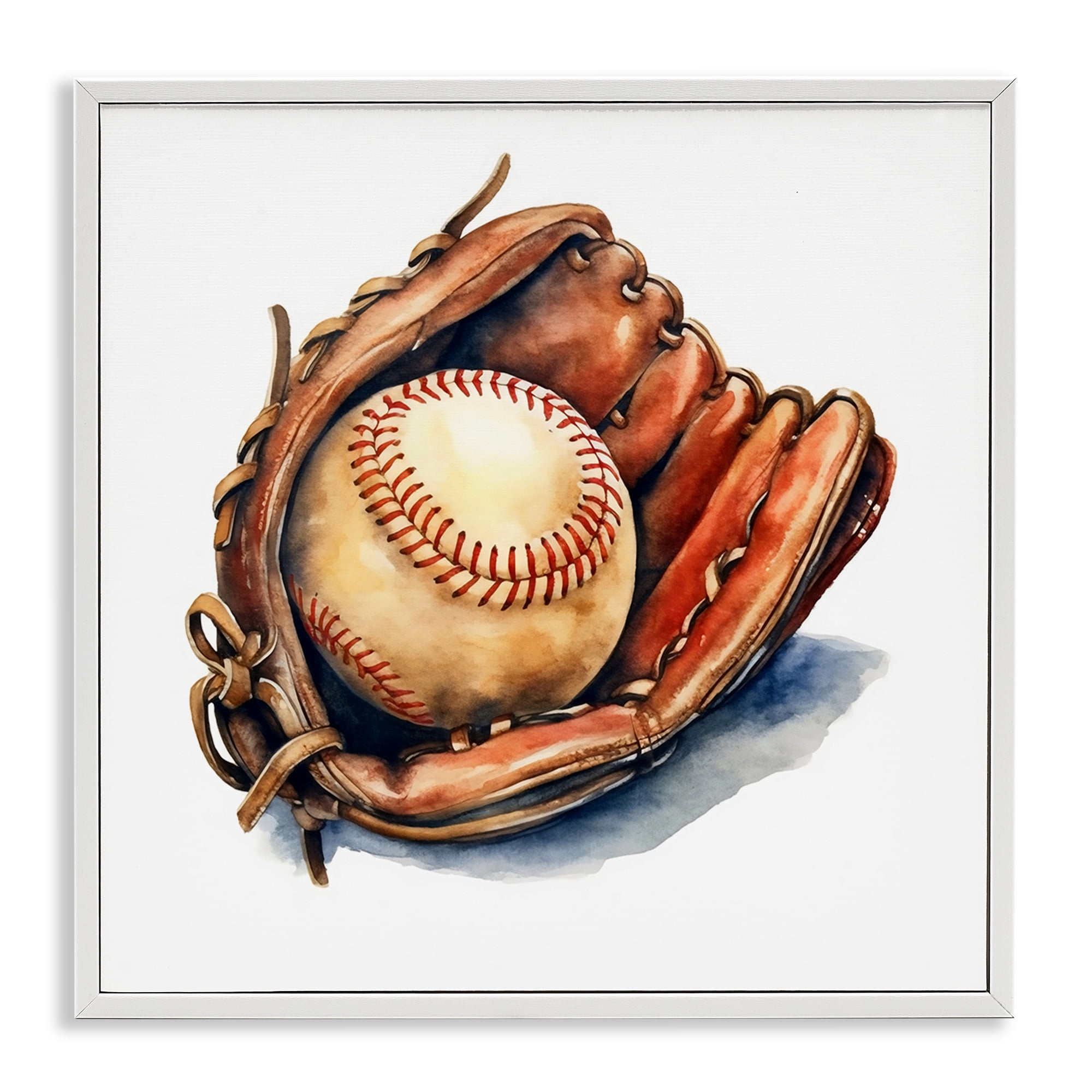 Stupell Industries Glove & Ball in Leather White Framed Giclee Art, design by Creative Studio