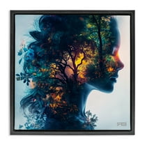 Stupell Industries Glowing Tree Girl Portrait People Painting Black Floater Framed Canvas Art Print Wall Art, 18 x 18