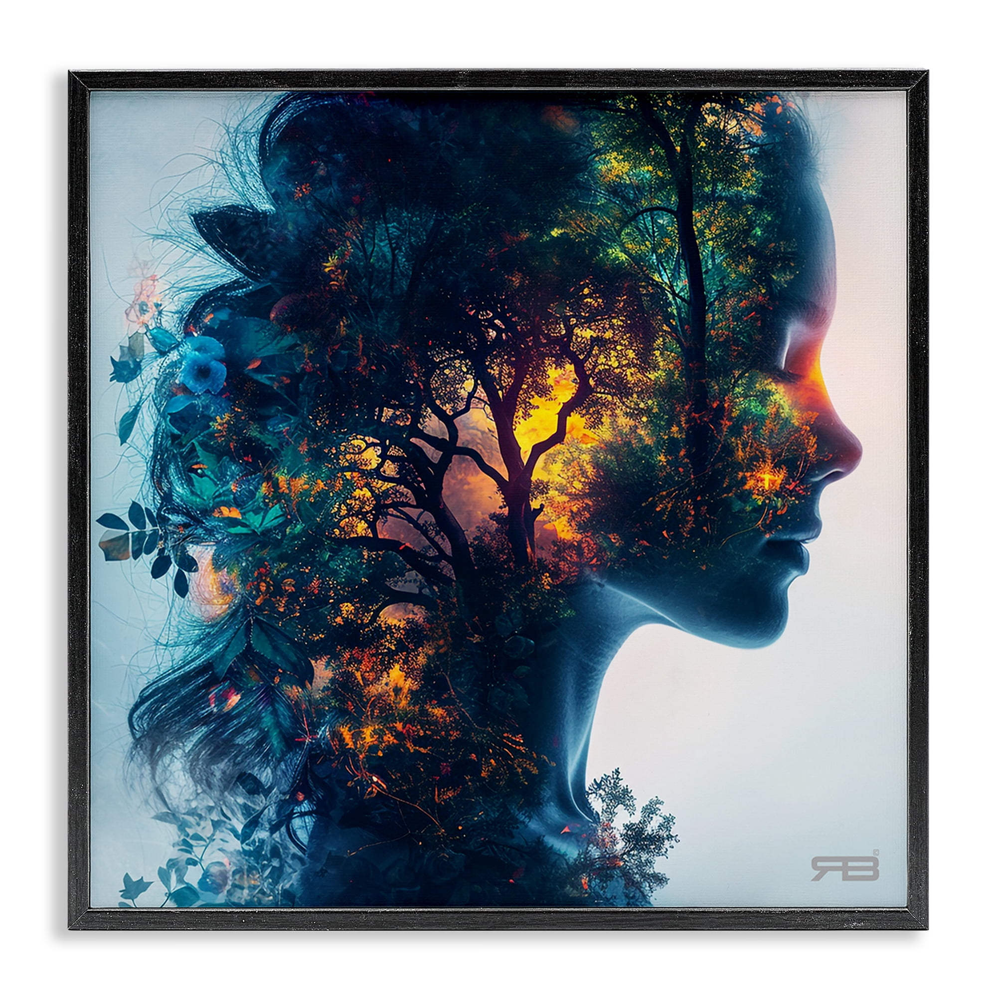 Stupell Industries Glowing Tree Girl Portrait People Painting Black Framed Art Print Wall Art, 17 x 17