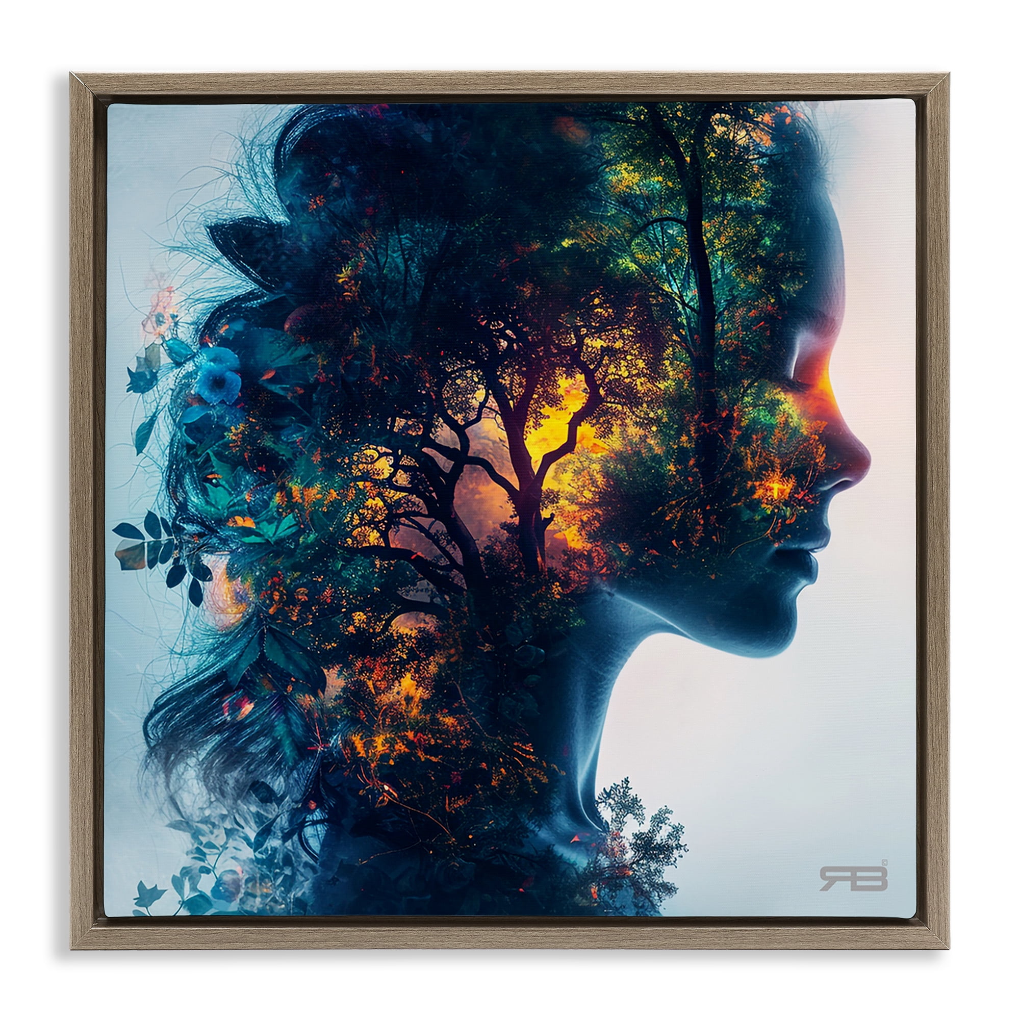 Stupell Industries Glowing Tree Girl Portrait People Painting Brown Floater Framed Canvas Art Print Wall Art, 18 x 18