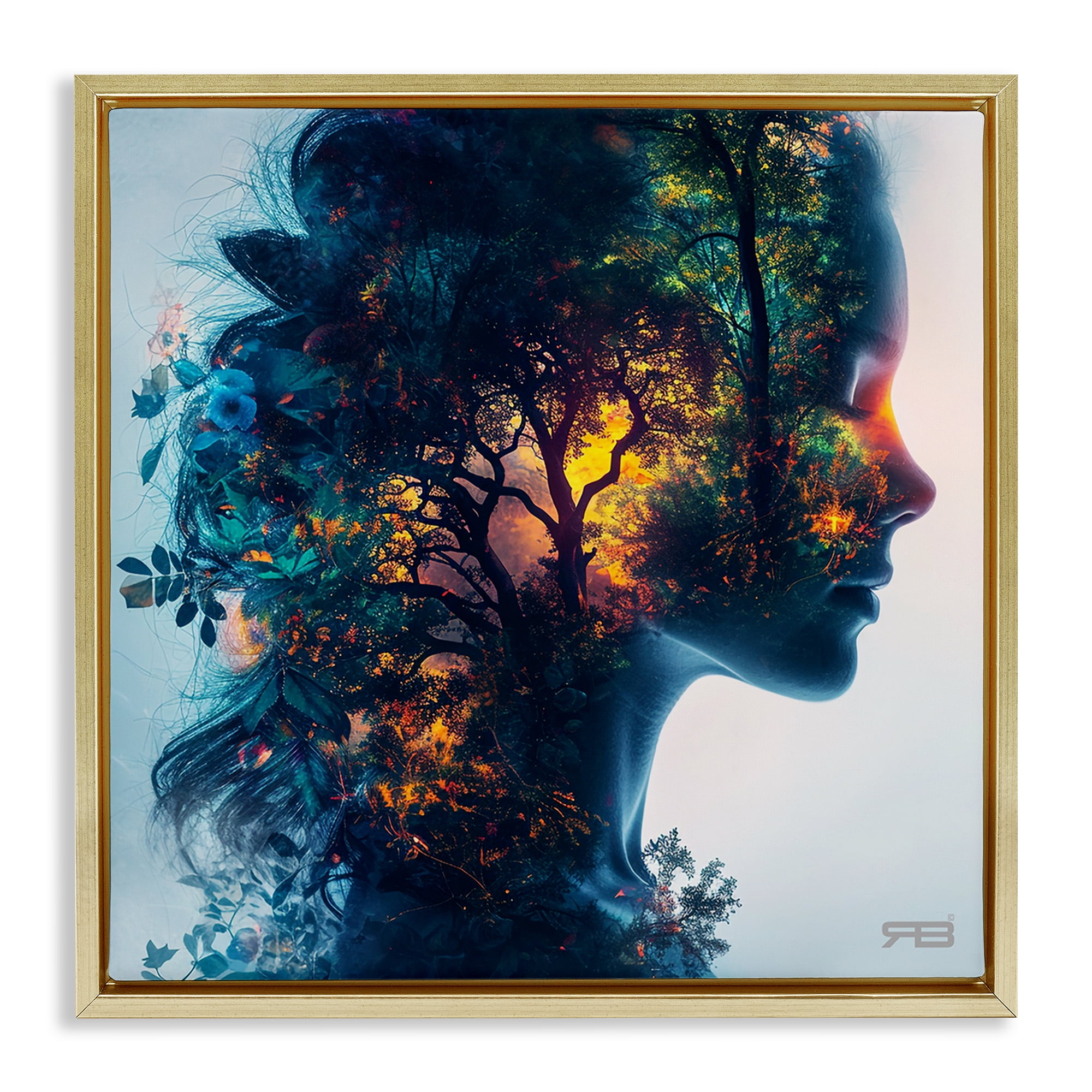 Stupell Industries Glowing Tree Girl Portrait People Painting Gold Floater Framed Canvas Art Print Wall Art, 18 x 18