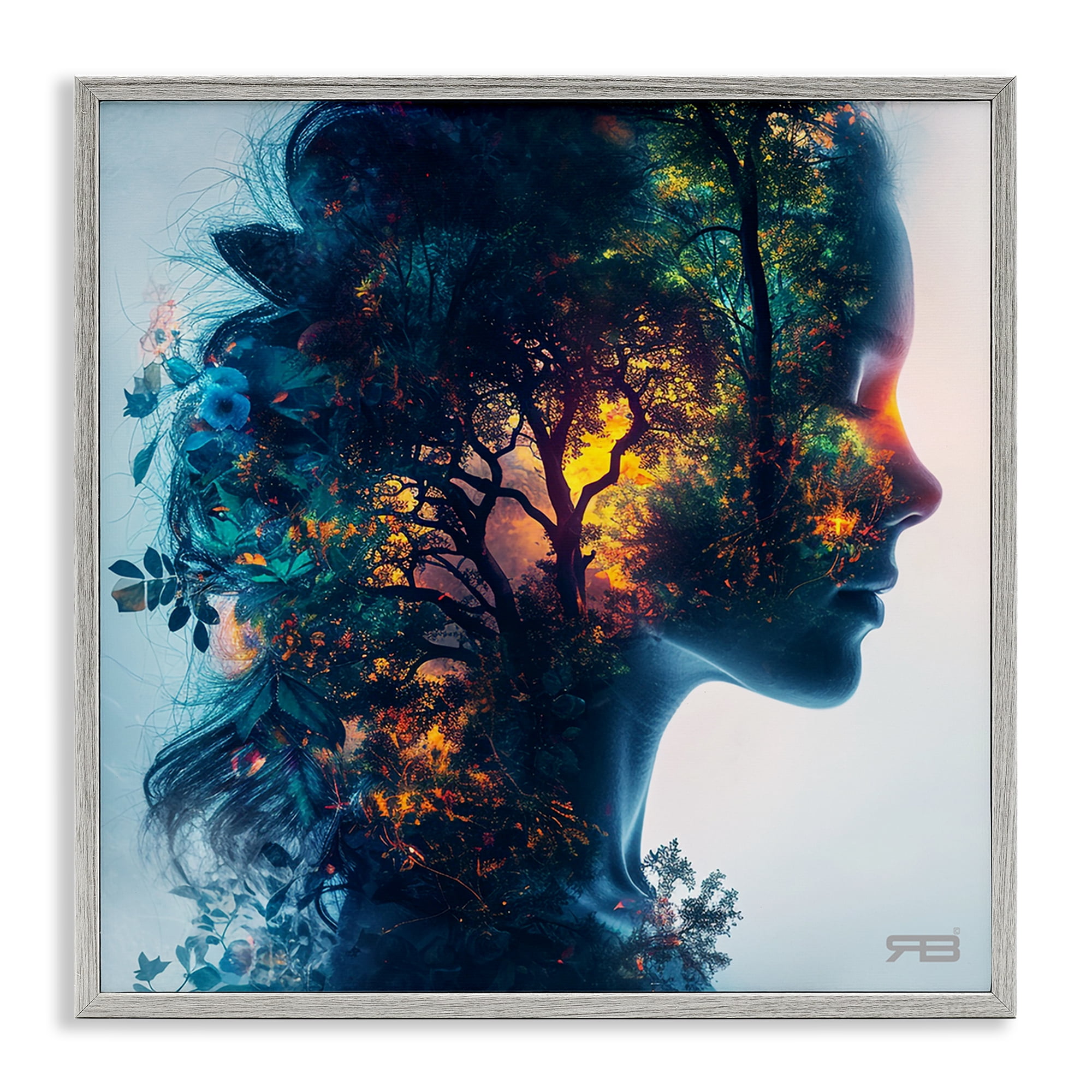 Stupell Industries Glowing Tree Girl Portrait People Painting Gray Framed Art Print Wall Art, 17 x 17