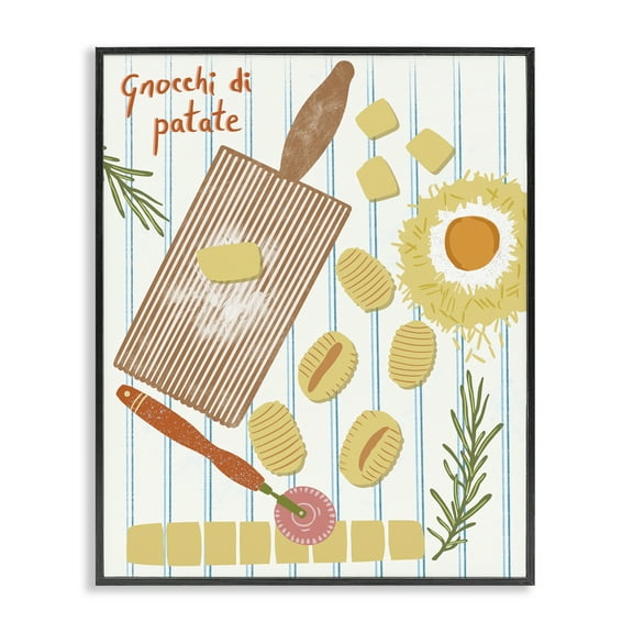 Stupell Industries Gnocchi & Patate Meal Food & Beverage Painting Black Framed Art Print Wall Art, 11 x 14