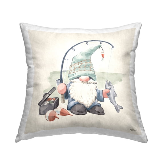 Stupell Industries Gnome Fishing Pole Summer Watercolor Beach Theme Coastal Beige,18 x 7 x 18 Decorative Pillows