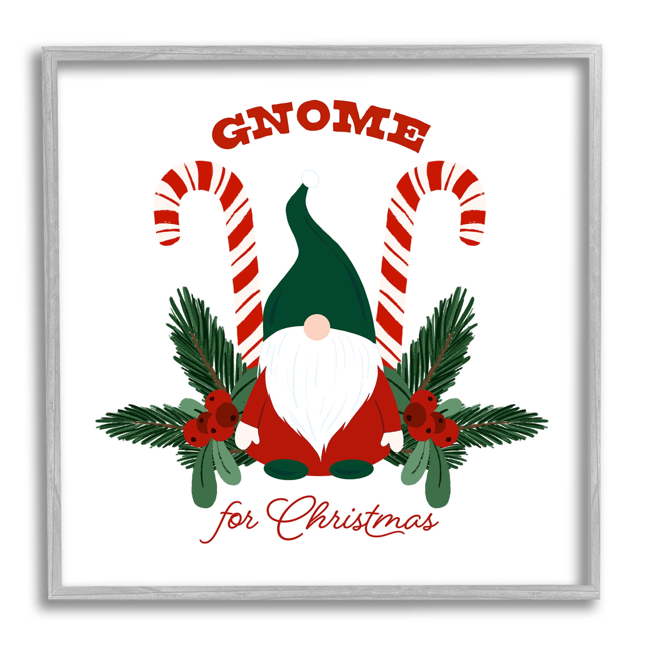 Stupell Industries Gnome For Christmas Candy Canes Graphic Art Gray Framed Art Print Wall Art, Design by The Saturday Evening Post