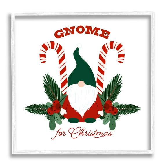 Stupell Industries Gnome For Christmas Candy Canes Graphic Art White Framed Art Print Wall Art, Design by The Saturday Evening Post