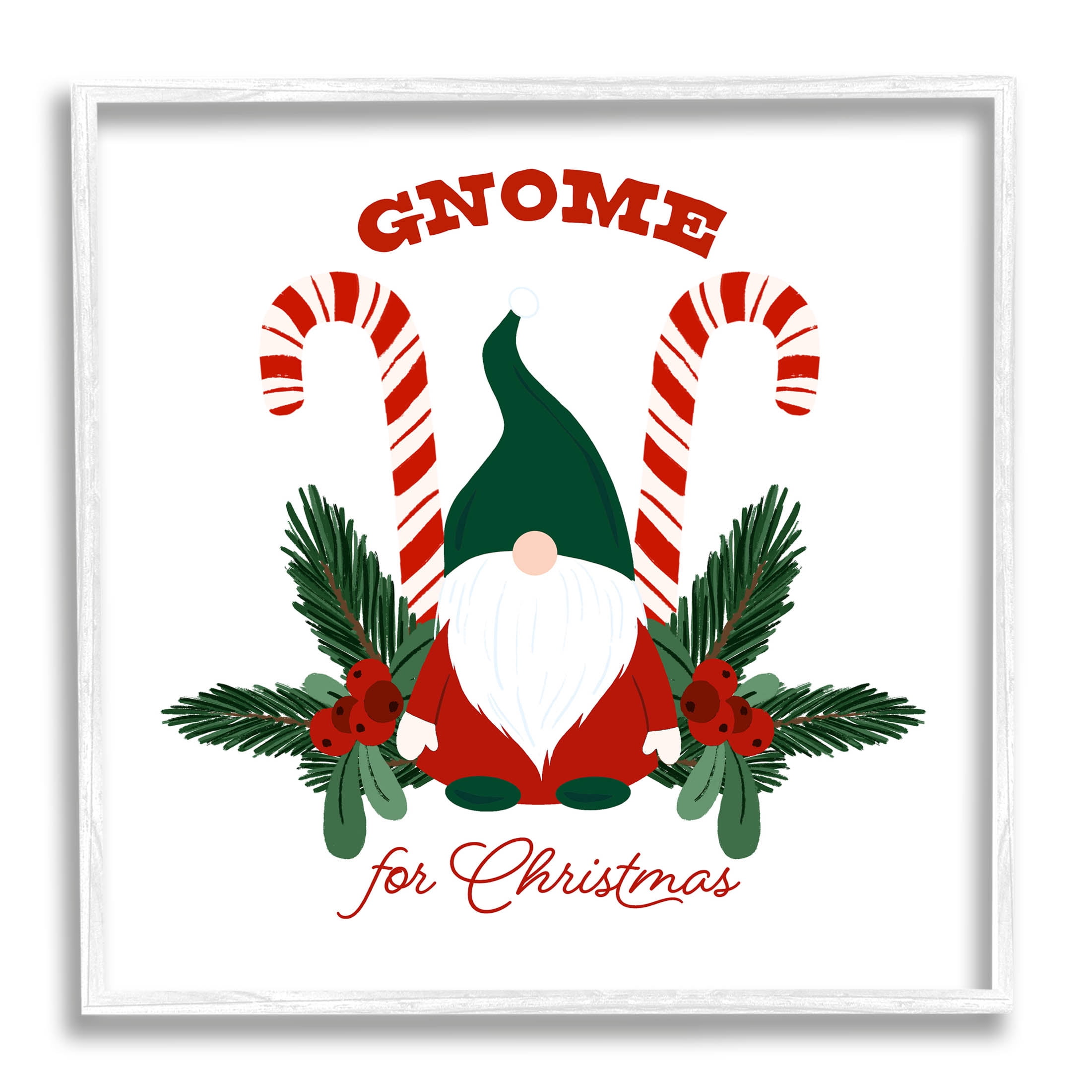 Stupell Industries Gnome For Christmas Candy Canes Graphic Art White Framed Art Print Wall Art, Design by The Saturday Evening Post