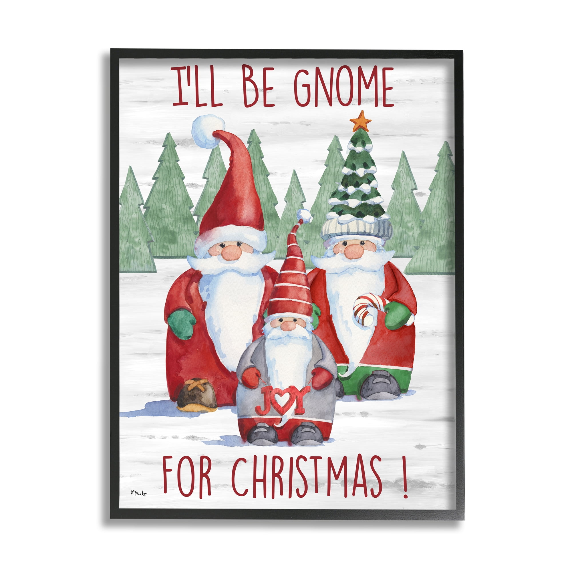 Stupell Industries Gnome For Christmas Phrase Holiday Painting Black Framed Art Print Wall Art, 11 x 14