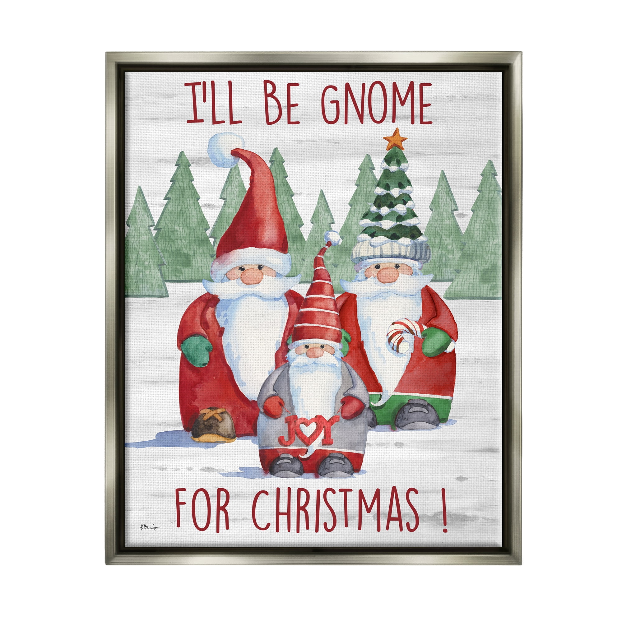 Stupell Industries Gnome For Christmas Phrase Holiday Painting Gray Floater Framed Art Print Wall Art, 17 x 21