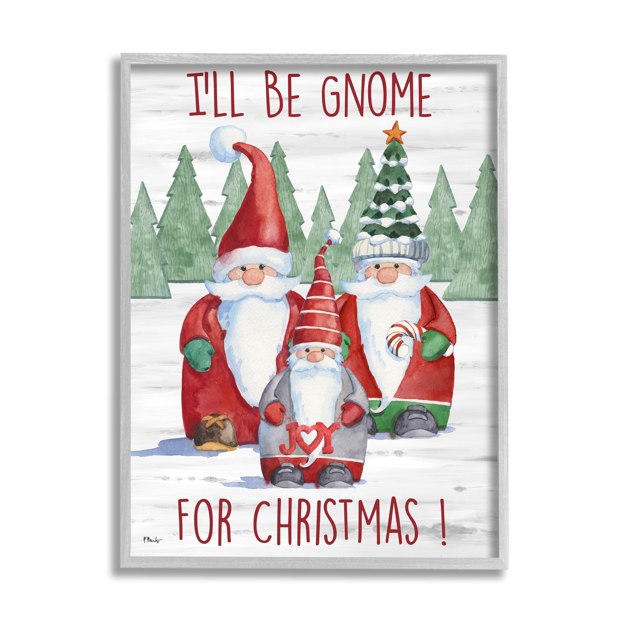 Stupell Industries Gnome For Christmas Phrase Holiday Painting Gray Framed Art Print Wall Art, 16 x 20