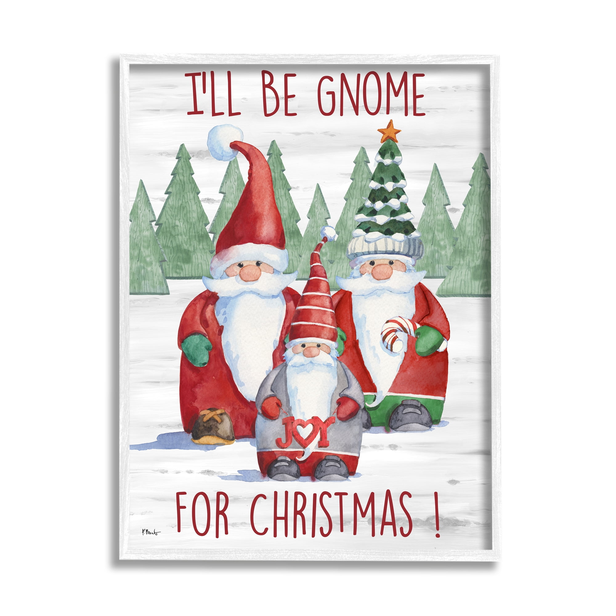 Stupell Industries Gnome For Christmas Phrase Holiday Painting White Framed Art Print Wall Art, 24 x 30
