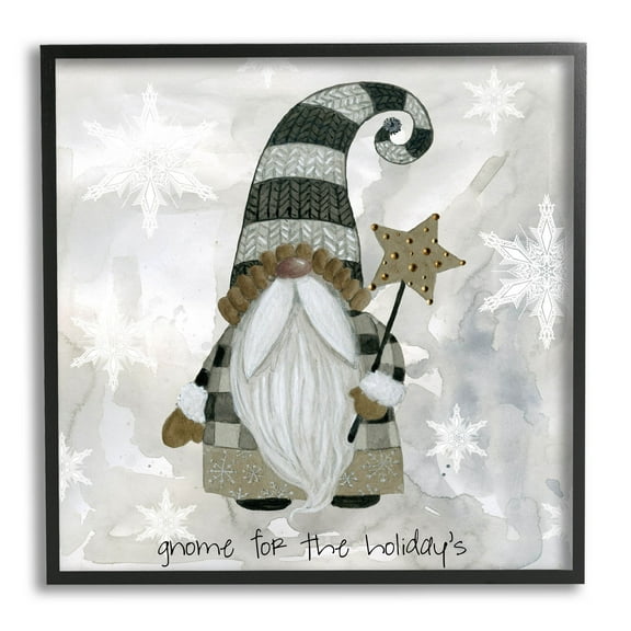 Stupell Industries Gnome For Holidays Snowflakes Graphic Art Black Framed Art Print Wall Art, Design by Livi Finn