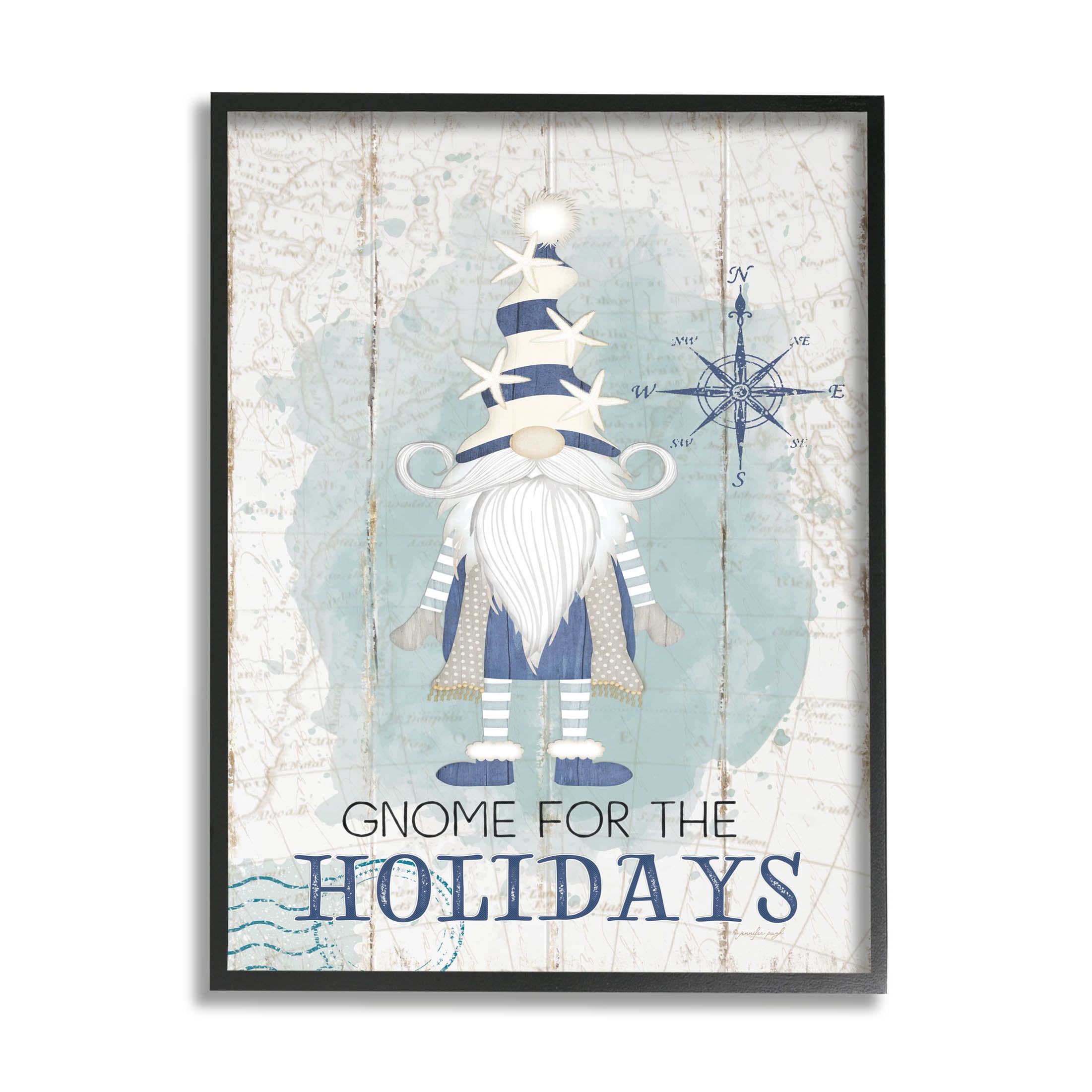 Stupell Industries Gnome For The Holidays Nautical Graphic Art Black Framed Art Print Wall Art, Design by Jennifer Pugh