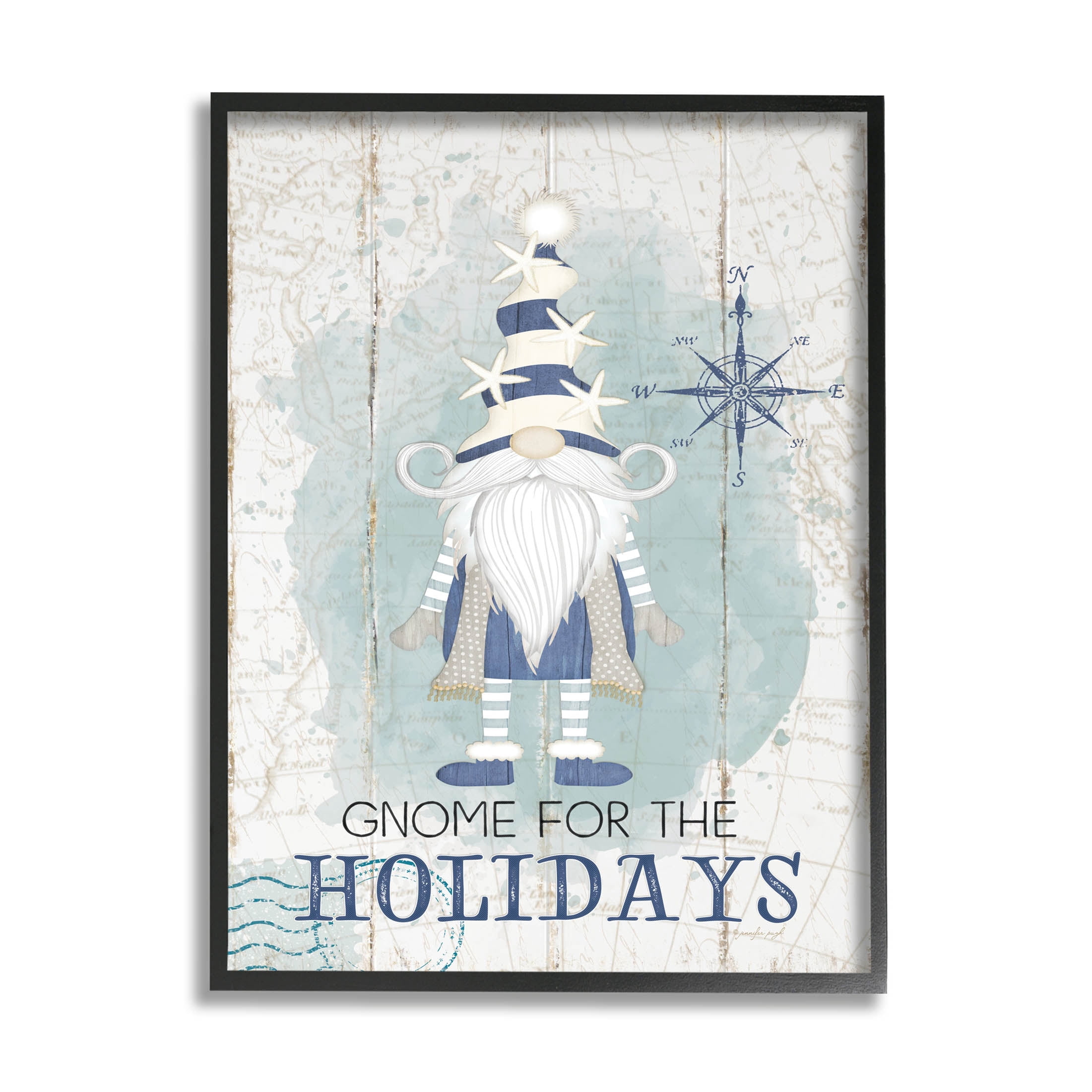 Stupell Industries Gnome For The Holidays Nautical Graphic Art Black Framed Art Print Wall Art, Design by Jennifer Pugh