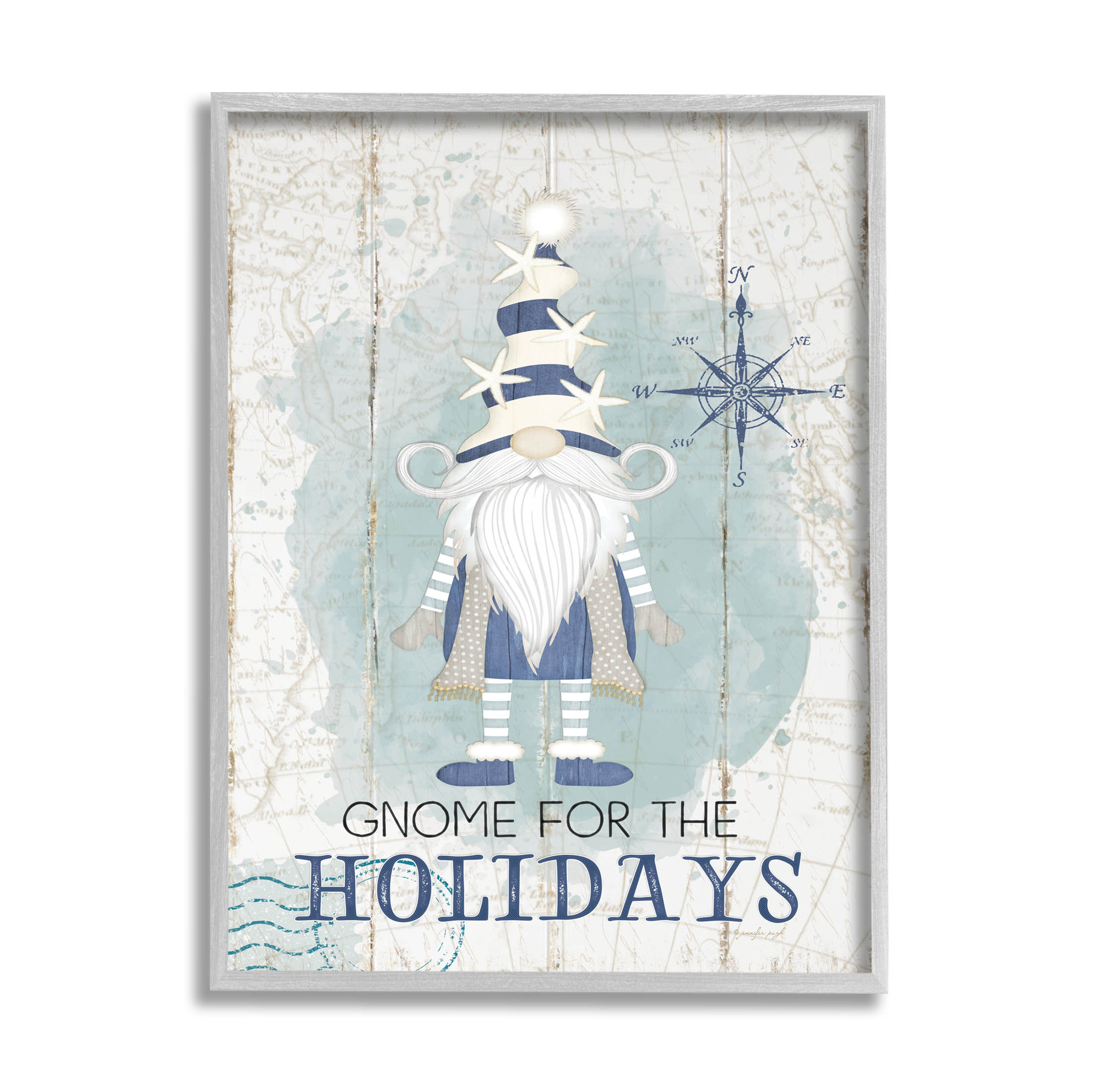 Stupell Industries Gnome For The Holidays Nautical Graphic Art Gray Framed Art Print Wall Art, Design by Jennifer Pugh