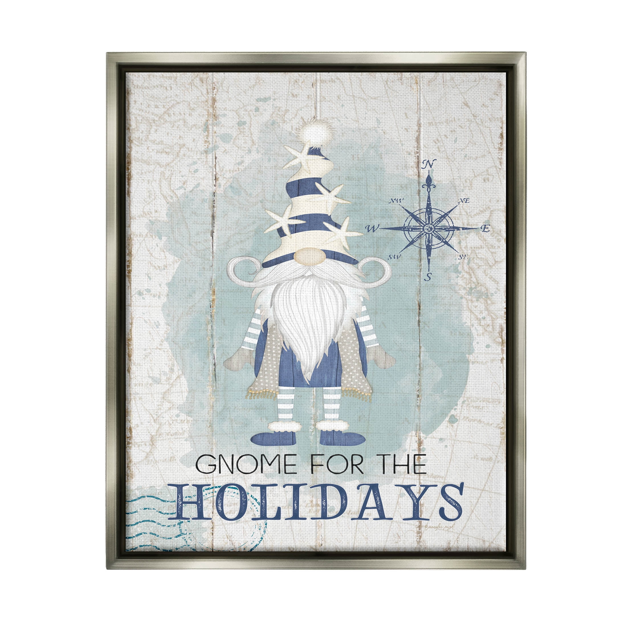 Stupell Industries Gnome For The Holidays Nautical Graphic Art Luster Gray Floating Framed Canvas Print Wall Art, Design by Jennifer Pugh