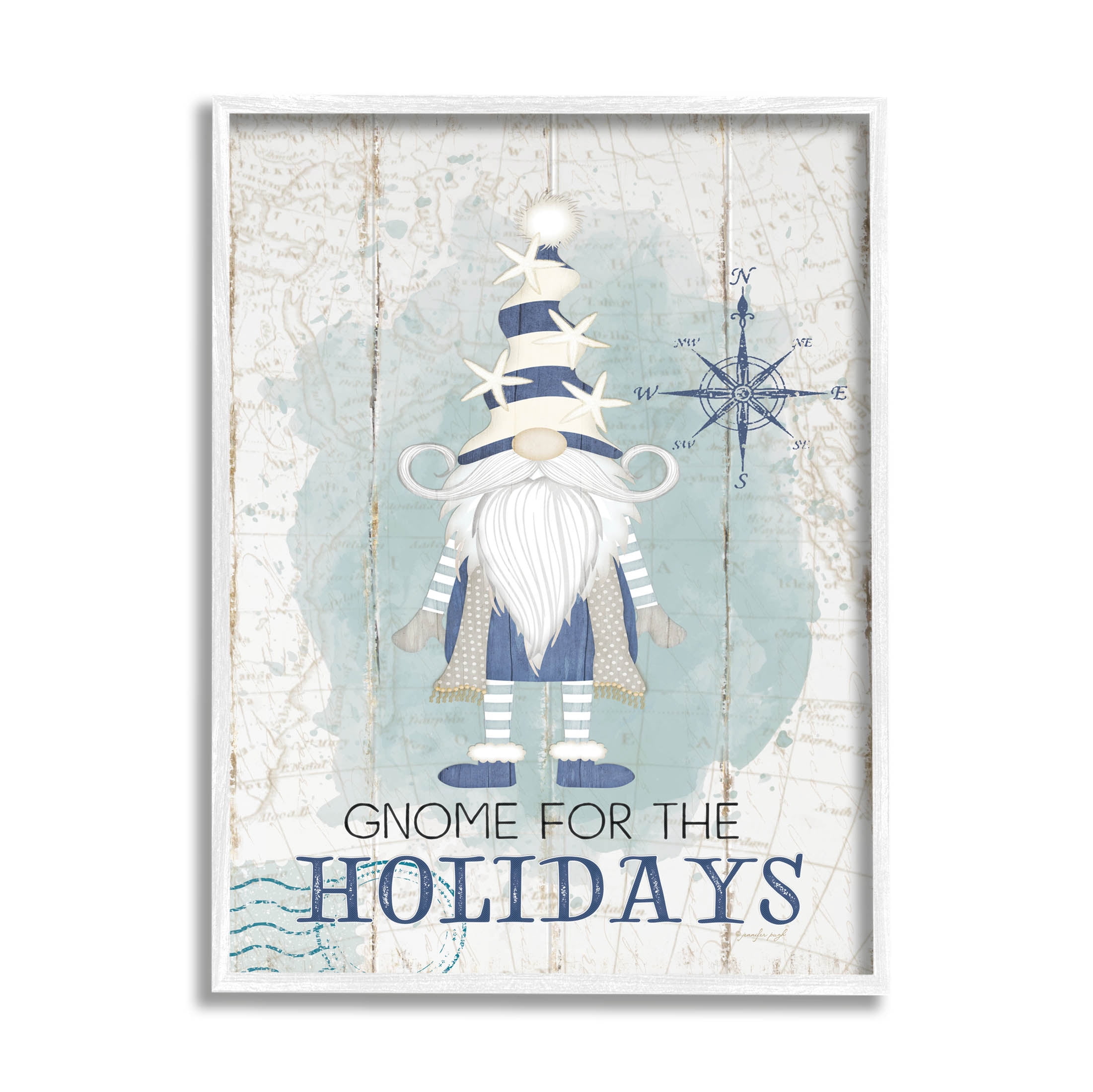 Stupell Industries Gnome For The Holidays Nautical Graphic Art White Framed Art Print Wall Art, Design by Jennifer Pugh