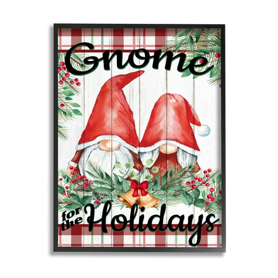 Stupell Industries Gnome For The Holidays Plaid Graphic Art Black Framed Art Print Wall Art, Design by Kim Allen