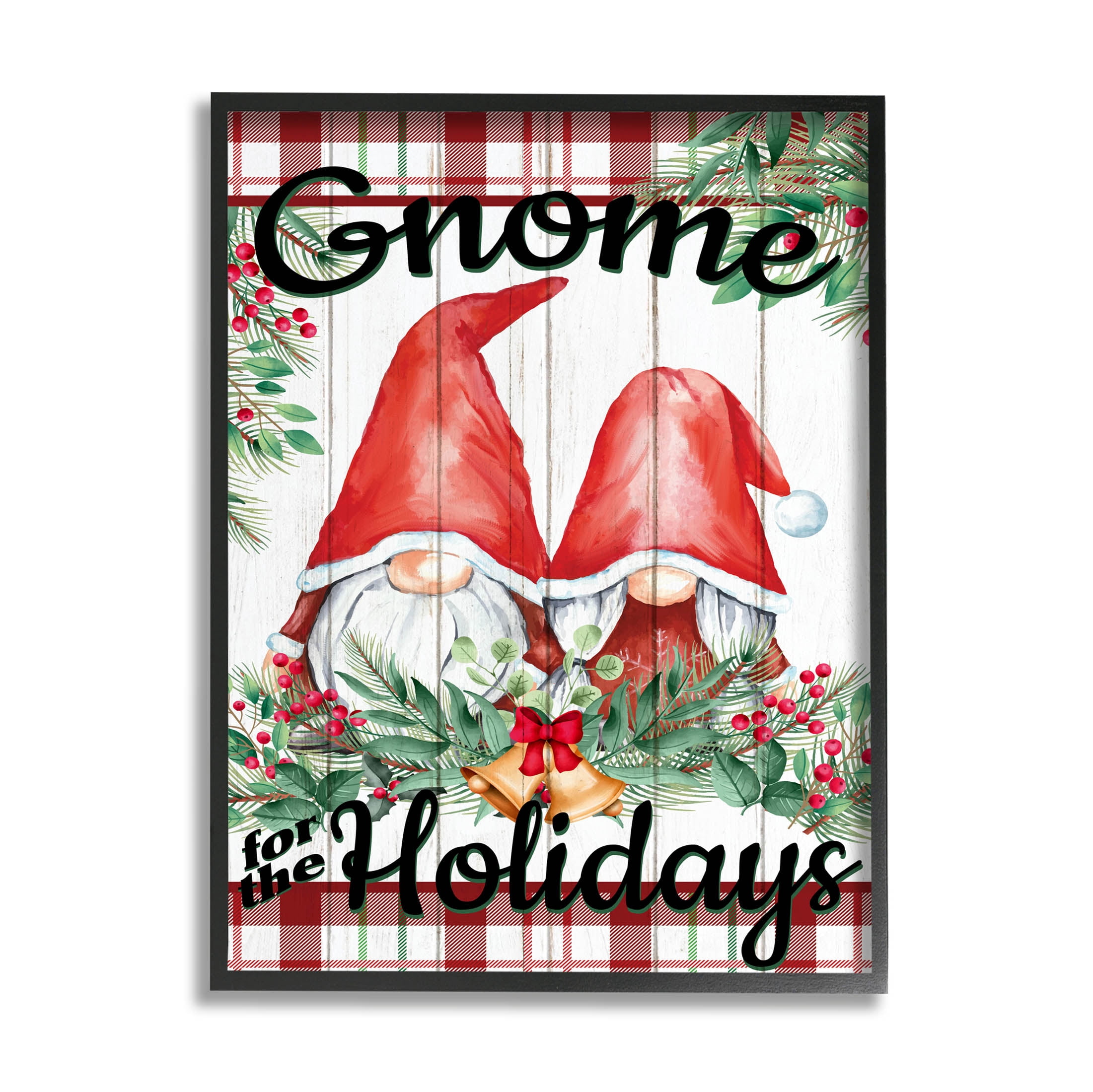 Stupell Industries Gnome For The Holidays Plaid Graphic Art Black Framed Art Print Wall Art, Design by Kim Allen