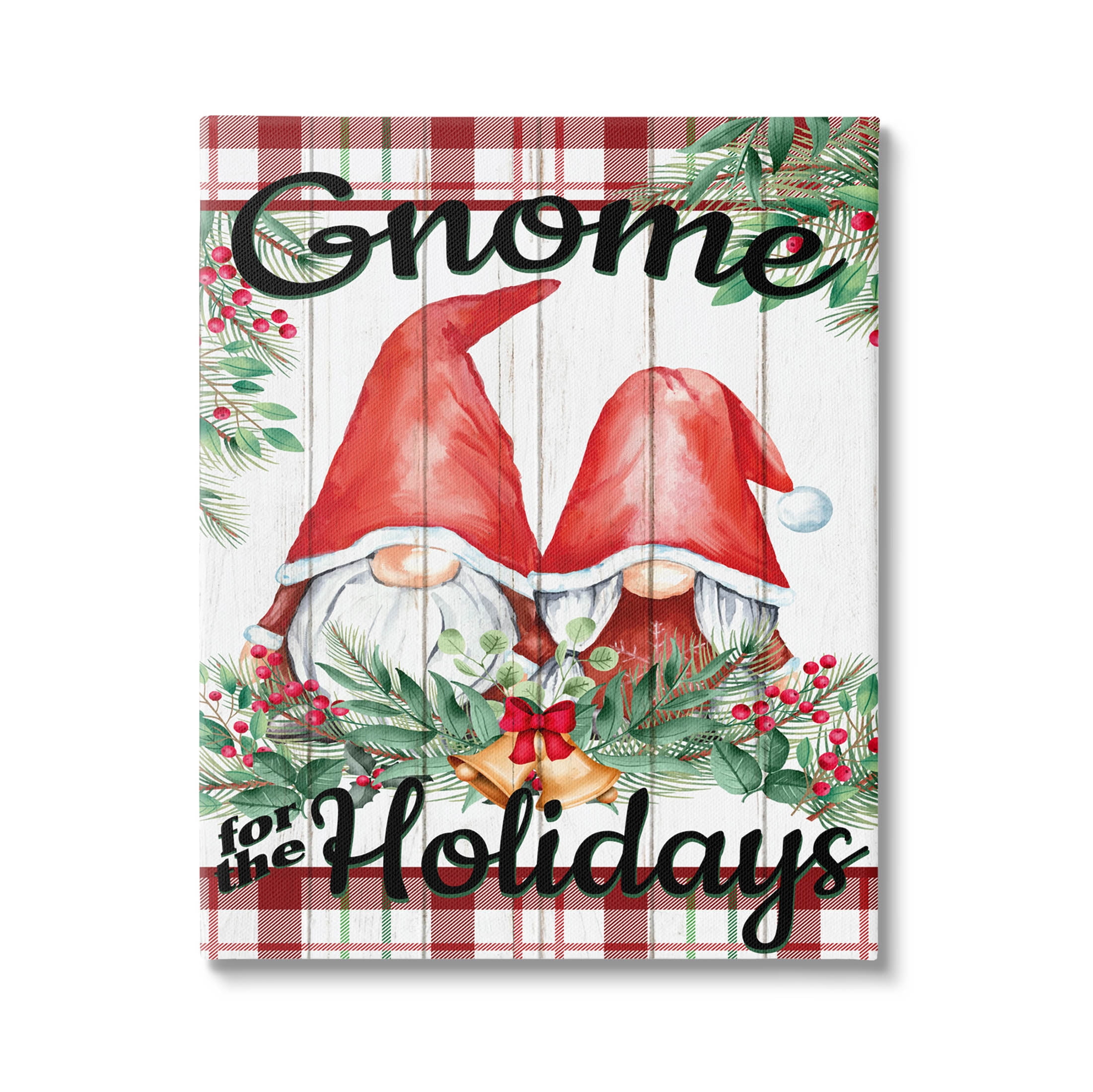 Stupell Industries Gnome For The Holidays Plaid Graphic Art Gallery Wrapped Canvas Print Wall Art, Design by Kim Allen