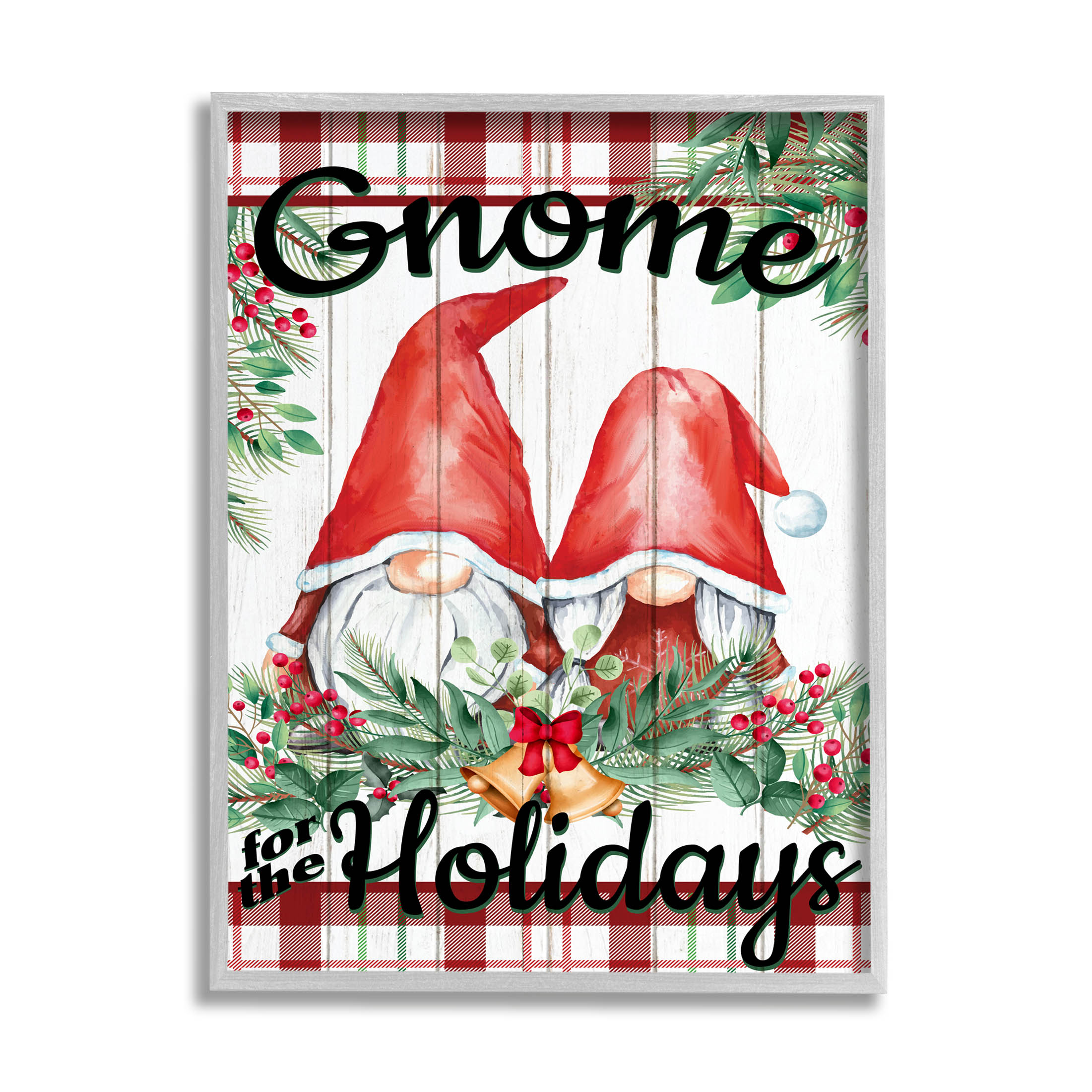 Stupell Industries Gnome For The Holidays Plaid Graphic Art Gray Framed Art Print Wall Art, Design by Kim Allen