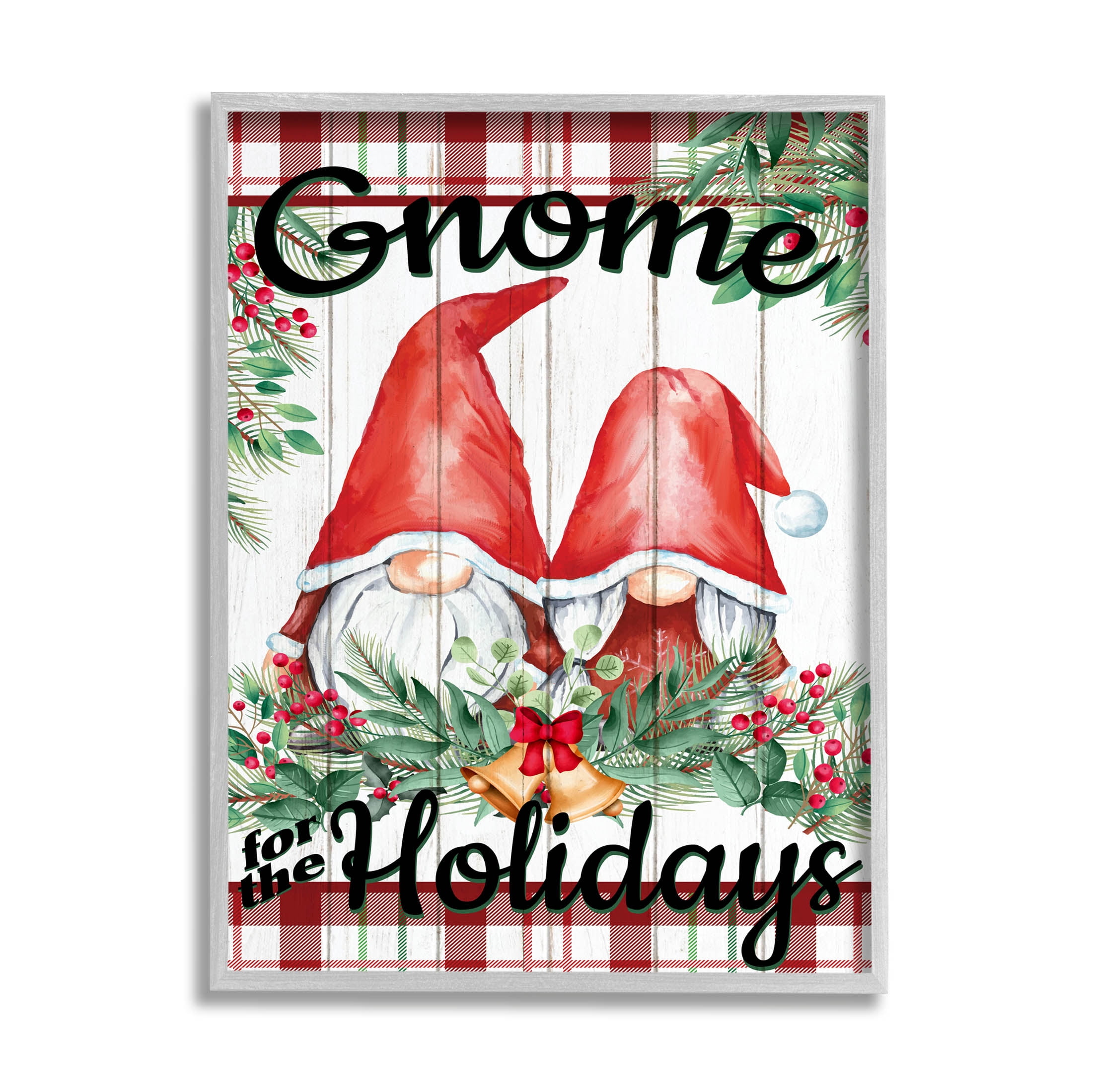 Stupell Industries Gnome For The Holidays Plaid Graphic Art Gray Framed Art Print Wall Art, Design by Kim Allen