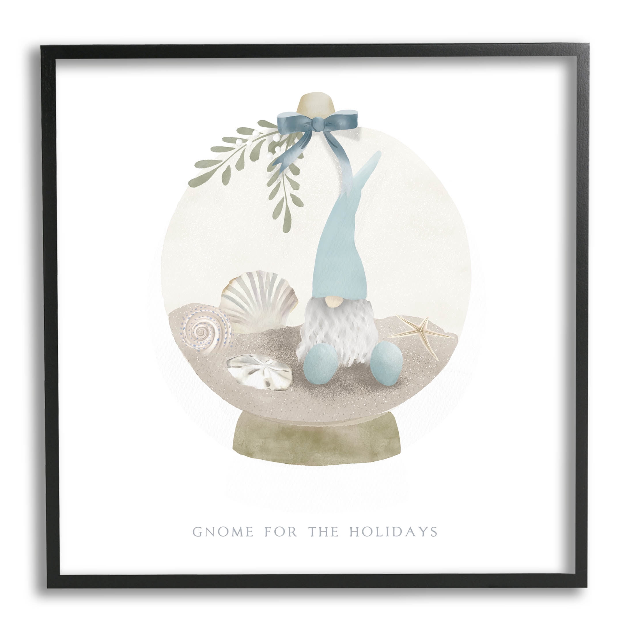 Stupell Industries Gnome For The Holidays Seashells Graphic Art Black Framed Art Print Wall Art, Design by Leah Straatsma