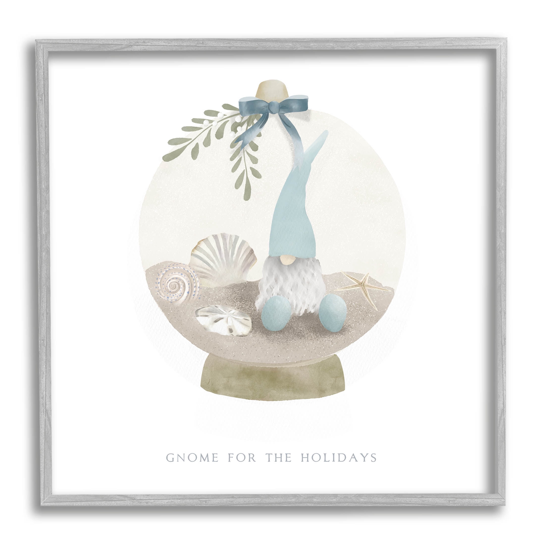 Stupell Industries Gnome For The Holidays Seashells Graphic Art Gray Framed Art Print Wall Art, Design by Leah Straatsma