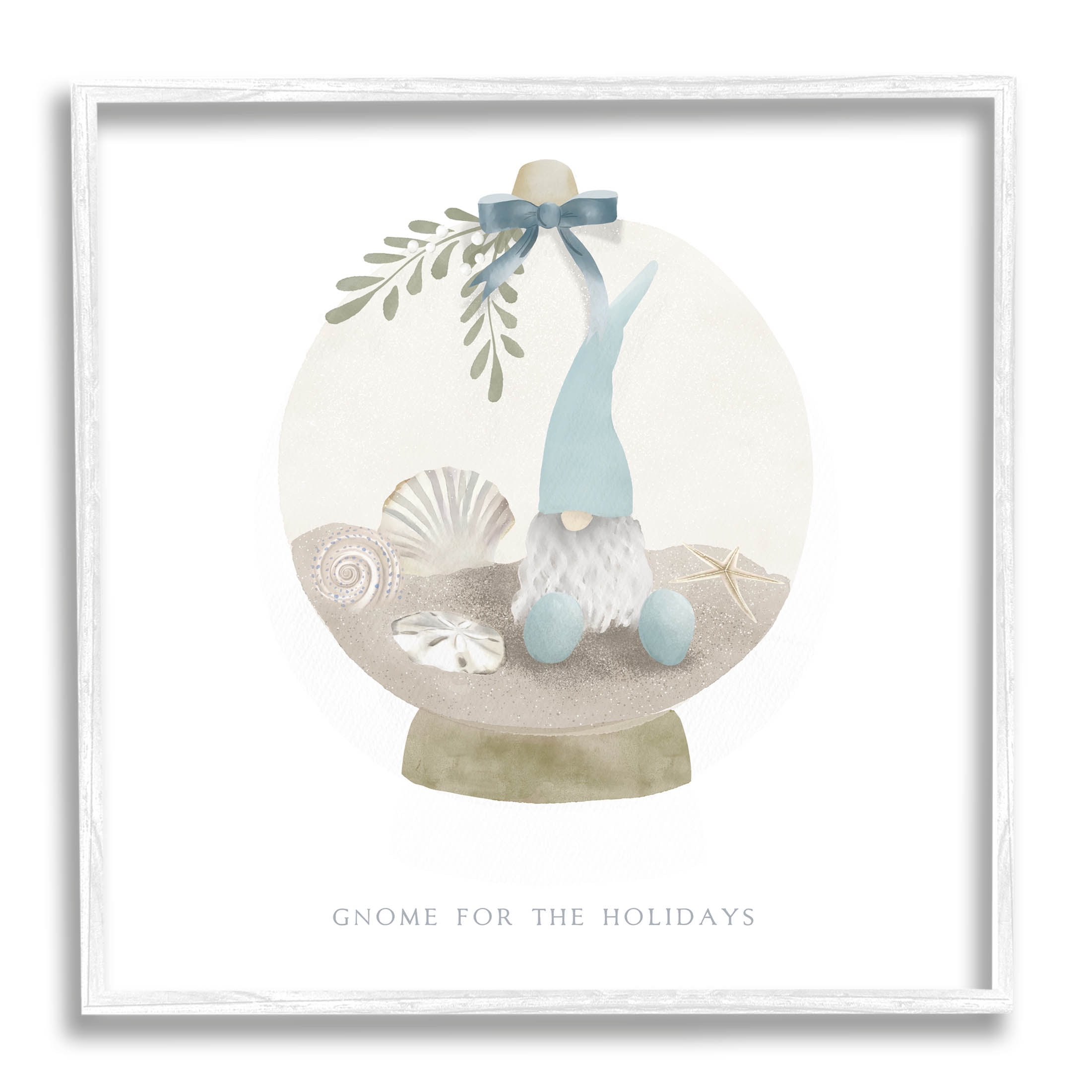 Stupell Industries Gnome For The Holidays Seashells Graphic Art White Framed Art Print Wall Art, Design by Leah Straatsma