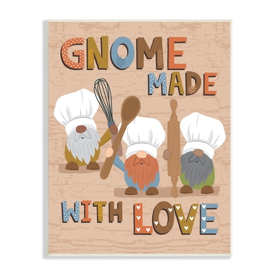 Stupell Industries Gnome Made with Love Whimsical Kitchen Baking Sign,10 x 15, Design by Lisa Perry Whitebutton