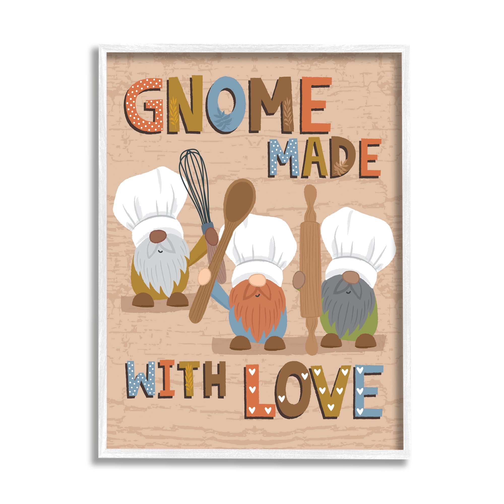 Stupell Industries Gnome Made with Love Whimsical Kitchen Baking Sign,11 x 14, Design by Lisa Perry Whitebutton