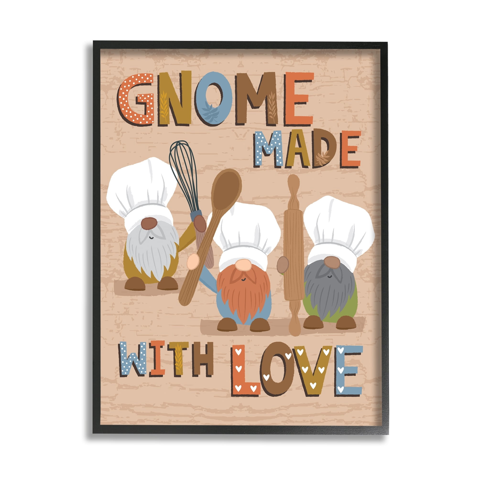Stupell Industries Gnome Made with Love Whimsical Kitchen Baking Sign,11 x 14, Design by Lisa Perry Whitebutton