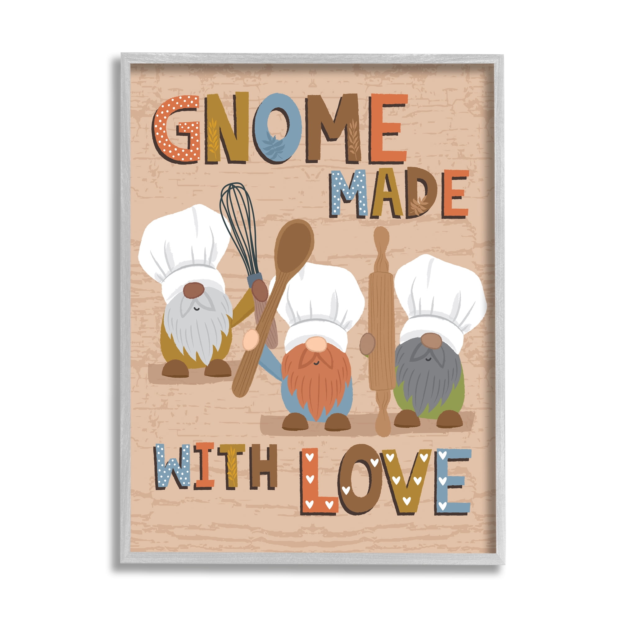 Stupell Industries Gnome Made with Love Whimsical Kitchen Baking Sign,11 x 14, Design by Lisa Perry Whitebutton
