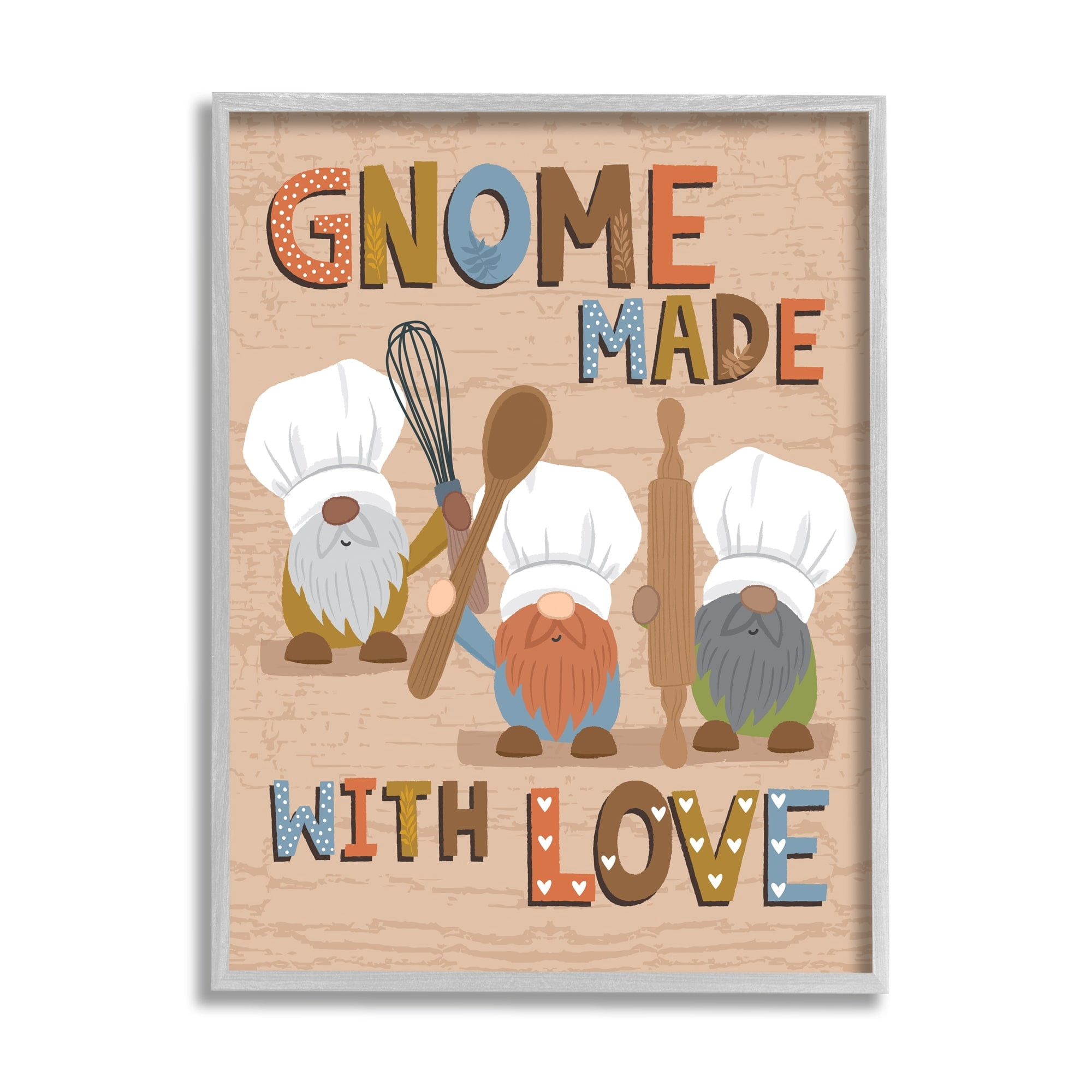 Stupell Industries Gnome Made with Love Whimsical Kitchen Baking Sign,16 x 20, Design by Lisa Perry Whitebutton