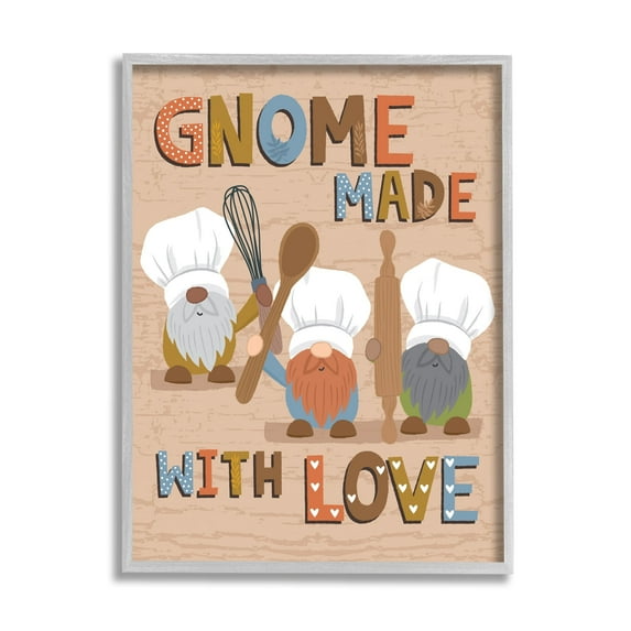 Stupell Industries Gnome Made with Love Whimsical Kitchen Baking Sign,24 x 30, Design by Lisa Perry Whitebutton