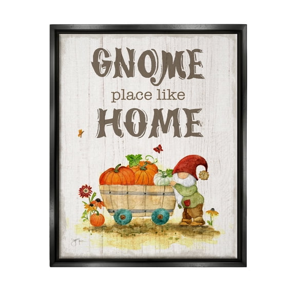 Stupell Industries Gnome Pun Garden Harvest Botanical & Floral Painting Black Floater Framed Canvas Art Print Wall Art, 25 x 31