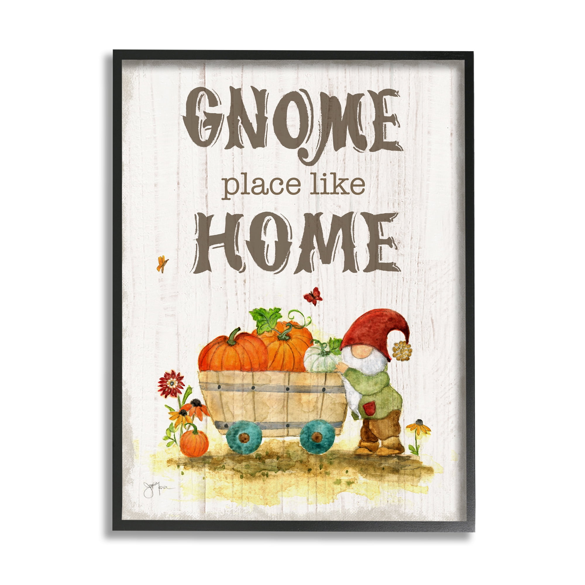 Stupell Industries Gnome Pun Garden Harvest Botanical & Floral Painting Black Framed Art Print Wall Art, 11 x 14