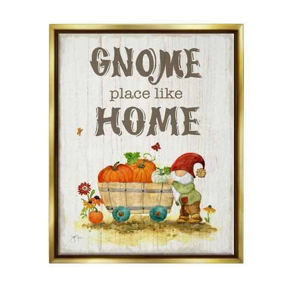 Stupell Industries Gnome Pun Garden Harvest Botanical & Floral Painting Gold Floater Framed Canvas Art Print Wall Art, 25 x 31