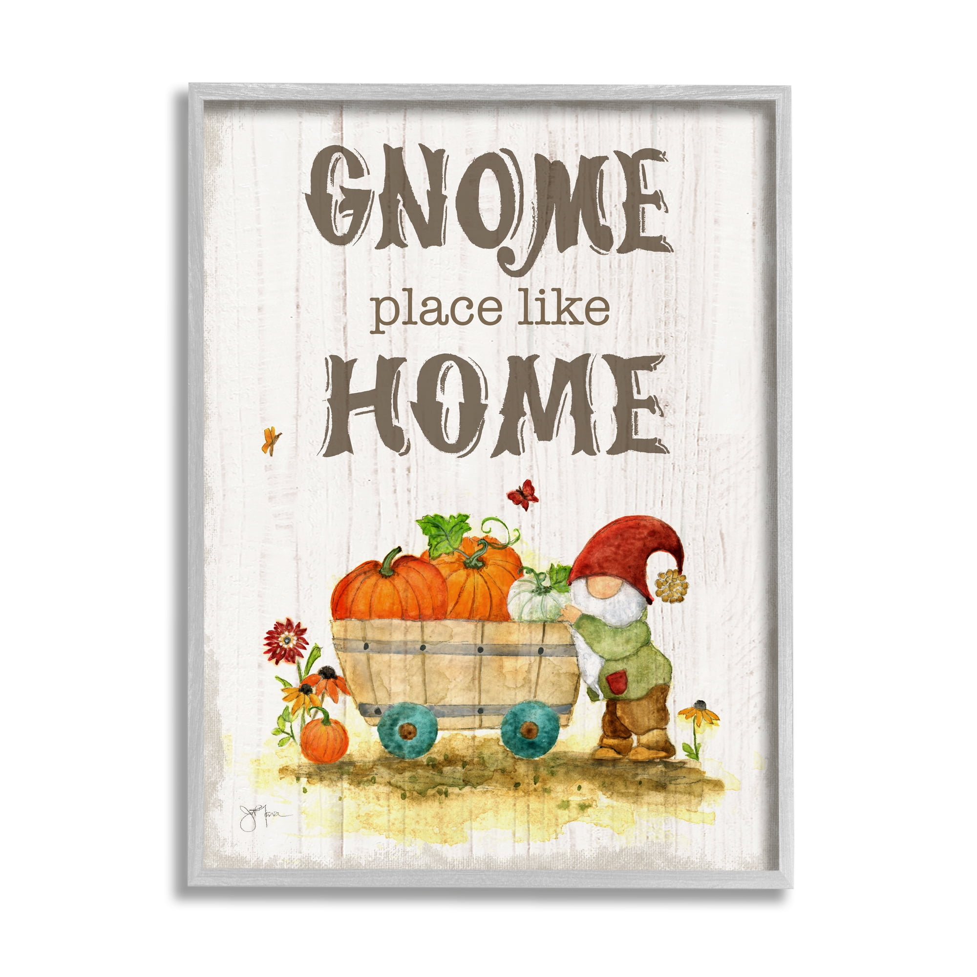 Stupell Industries Gnome Pun Garden Harvest Botanical & Floral Painting Gray Framed Art Print Wall Art, 24 x 30