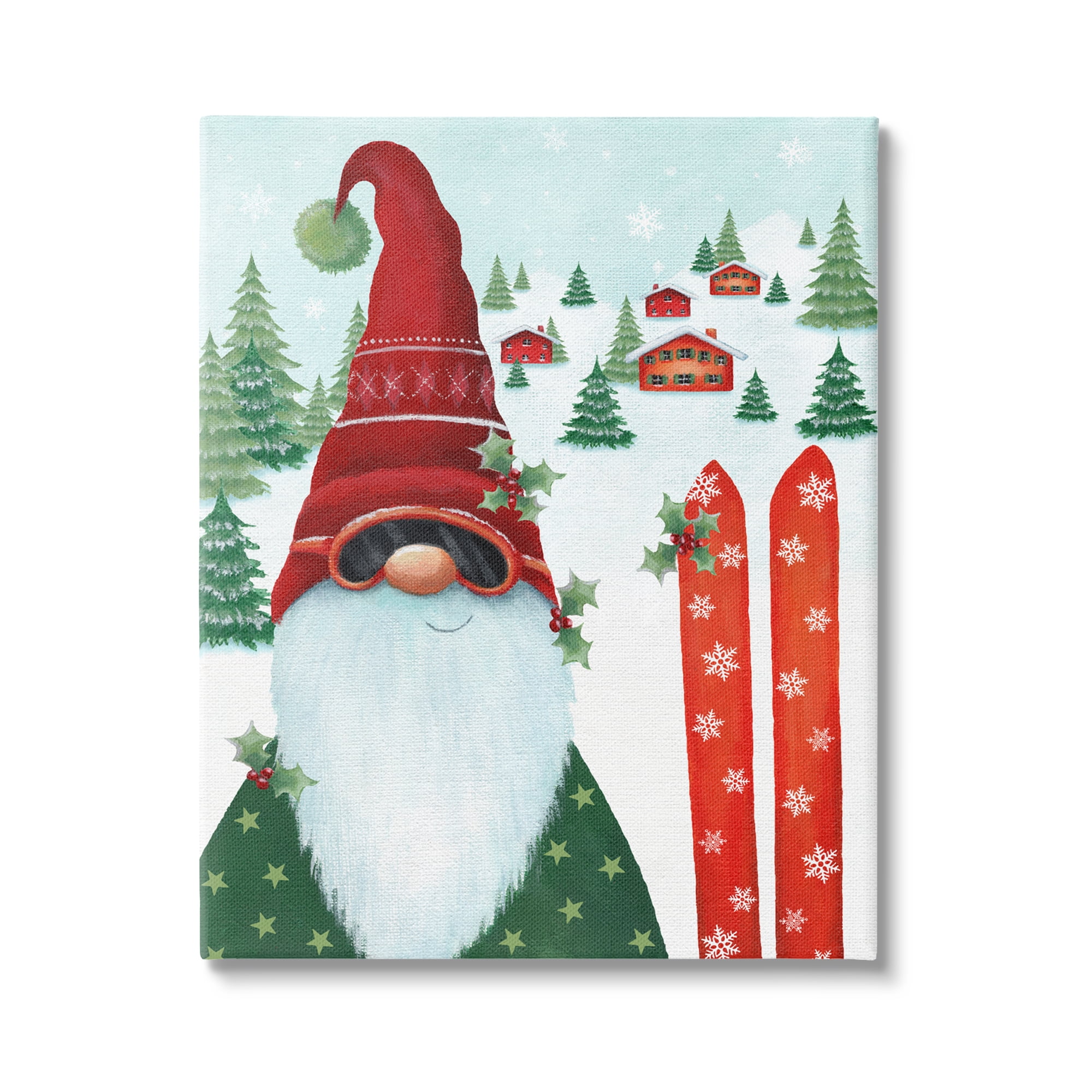 Stupell Industries Gnome Skiing Winter Slopes Holiday Painting Gallery Wrapped Canvas Art Print Wall Art, 30 x 40