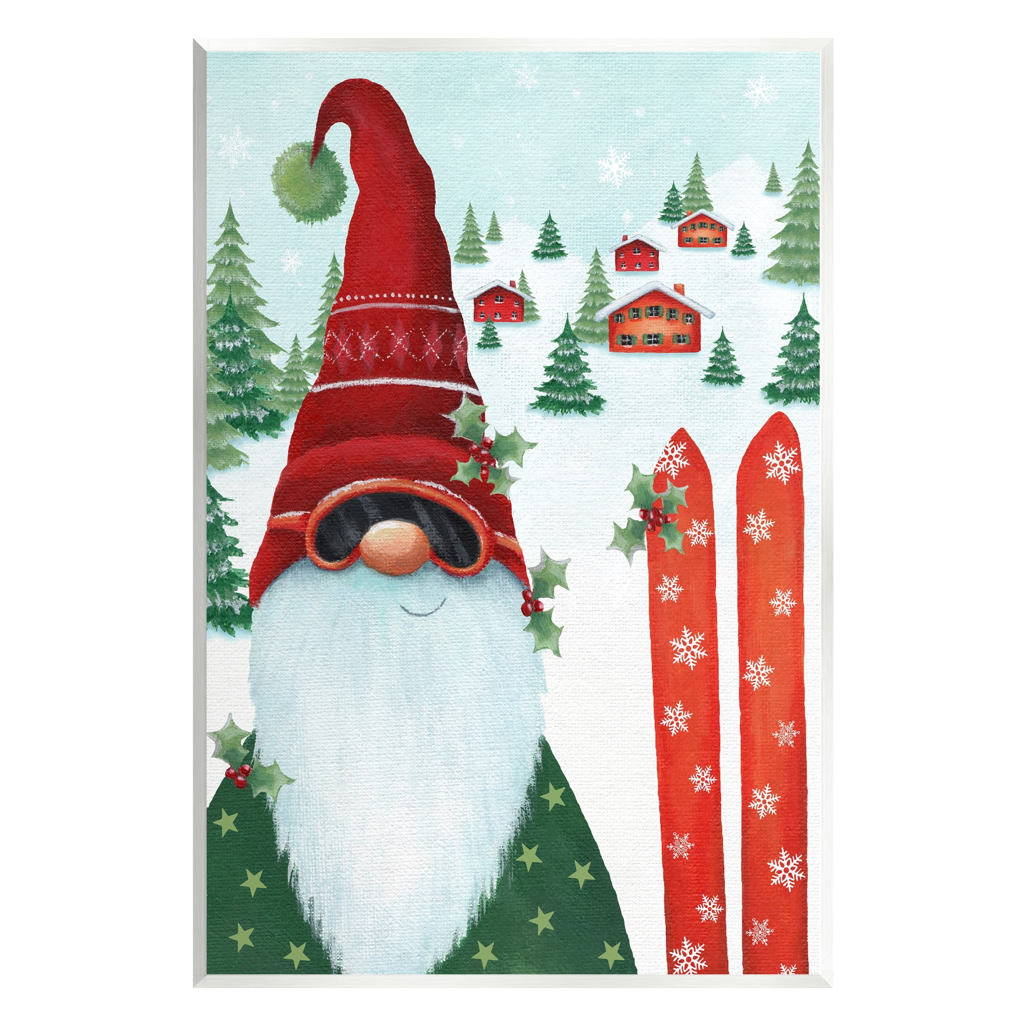 Stupell Industries Gnome Skiing Winter Slopes Holiday Painting Unframed Art Print Wall Art, 13 x 19