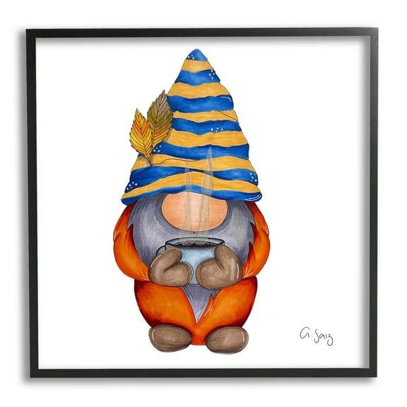 Stupell Industries Gnome Steaming Coffee Cup Drink Fairy Tales & Fantasy Painting Black Framed Art Print Wall Art