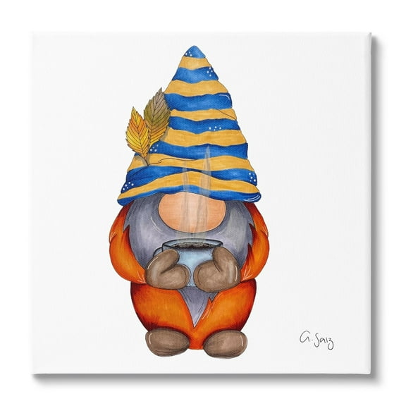 Stupell Industries Gnome Steaming Coffee Cup Drink Fairy Tales & Fantasy Painting Gallery Wrapped Canvas Print Wall Art