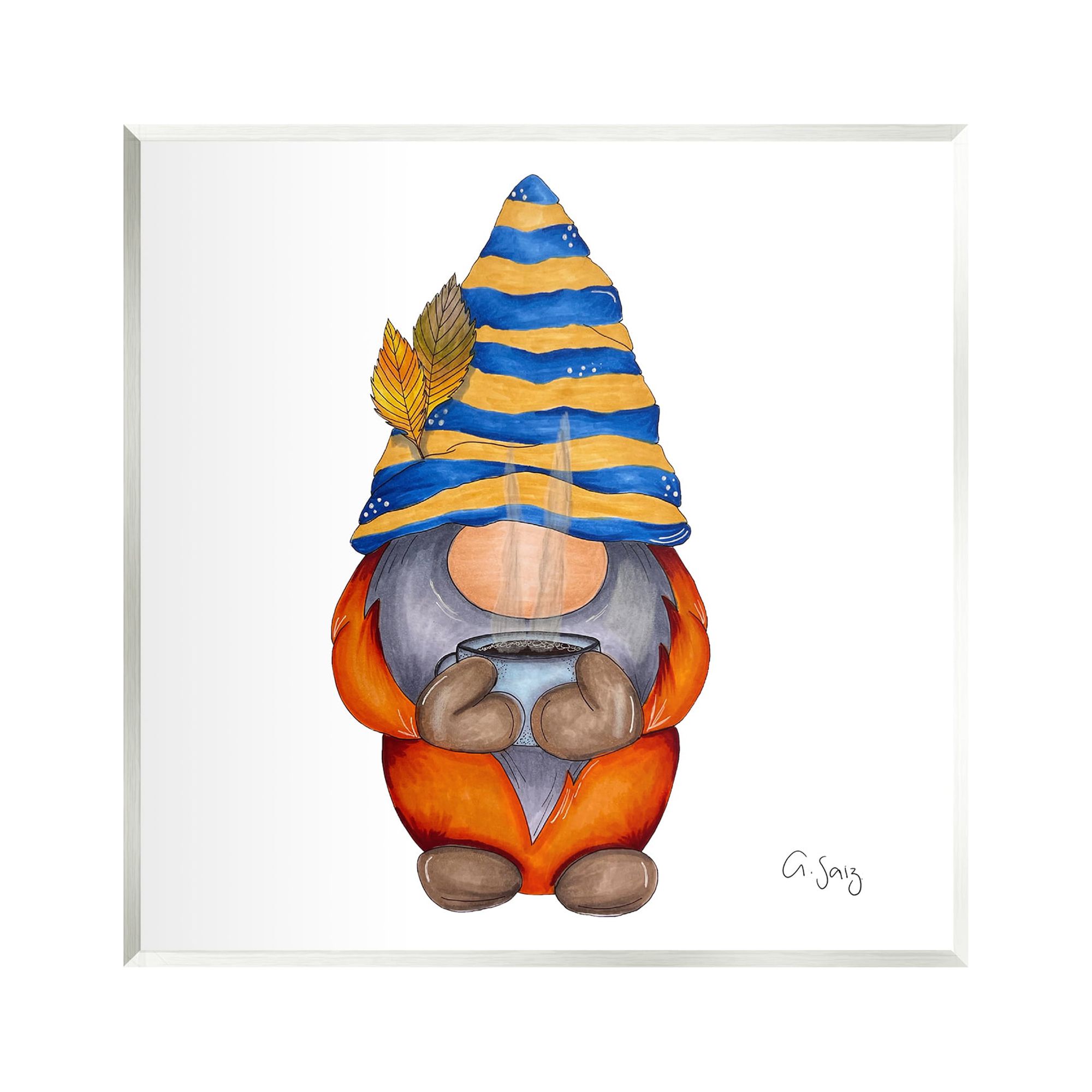 Stupell Industries Gnome Steaming Coffee Cup Drink Fairy Tales & Fantasy Painting Unframed Art Print Wall Art