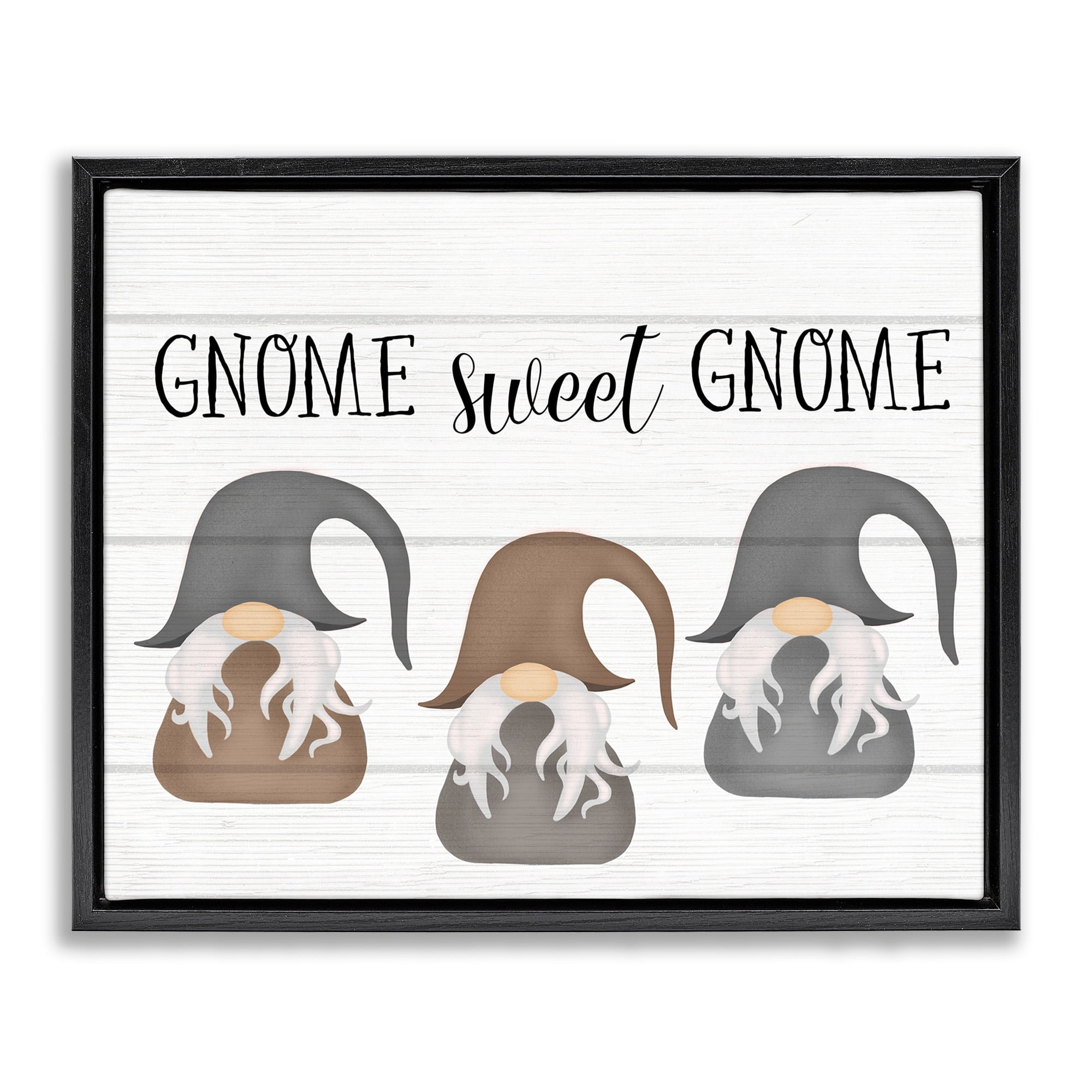 Stupell Industries Gnome Sweet Gnome Mythical Garden Elf Pun Jet Black Framed Floating Canvas Wall Art, 16x20, by Daphne Polselli