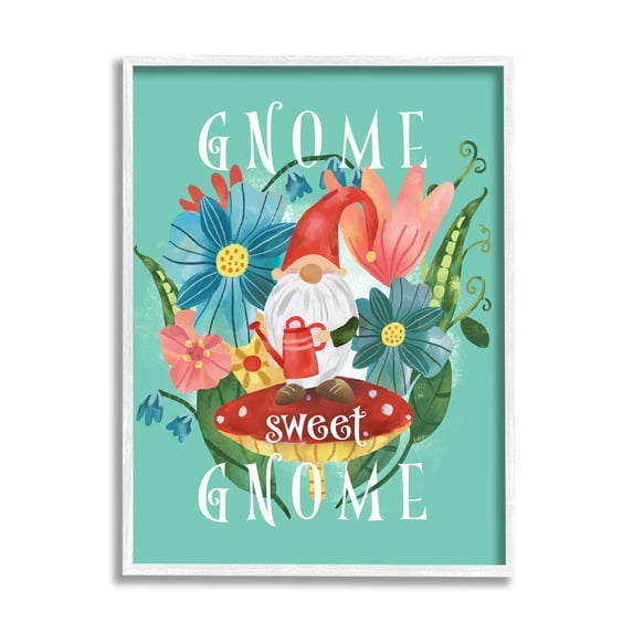 Stupell Industries Gnome Sweet Gnome Phrase Spring Floral Mushroom Garden, 11 x 14, Design by Laura Konyndyk