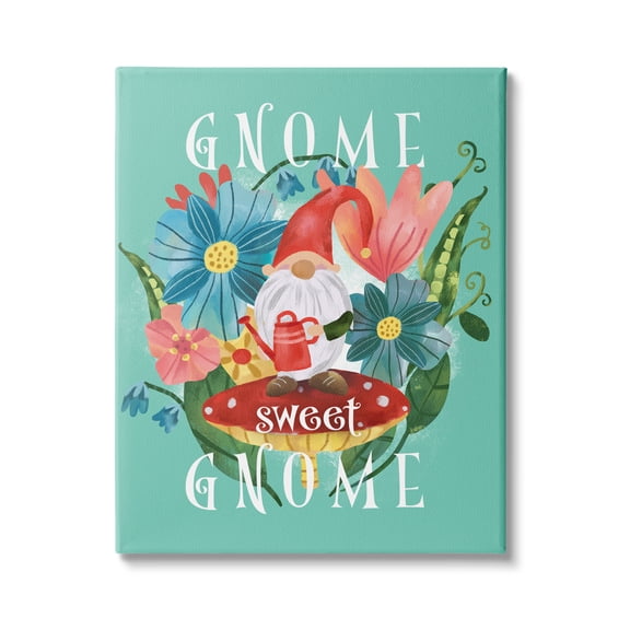 Stupell Industries Gnome Sweet Gnome Phrase Spring Floral Mushroom Garden, 16 x 20, Design by Laura Konyndyk