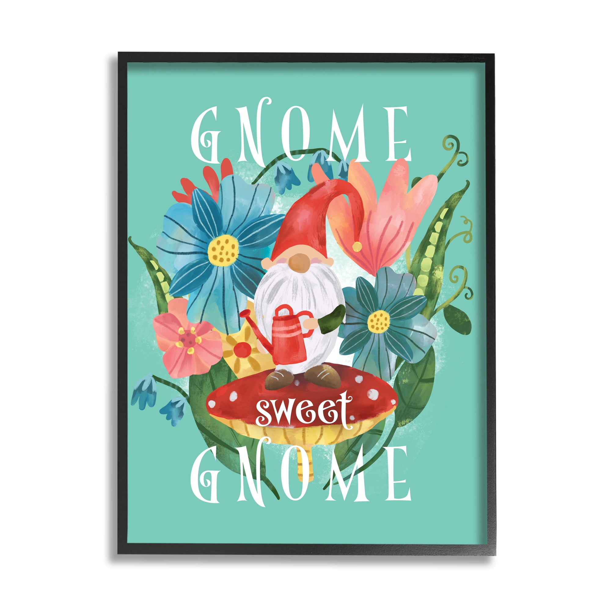 Stupell Industries Gnome Sweet Gnome Phrase Spring Floral Mushroom Garden, 24 x 30, Design by Laura Konyndyk