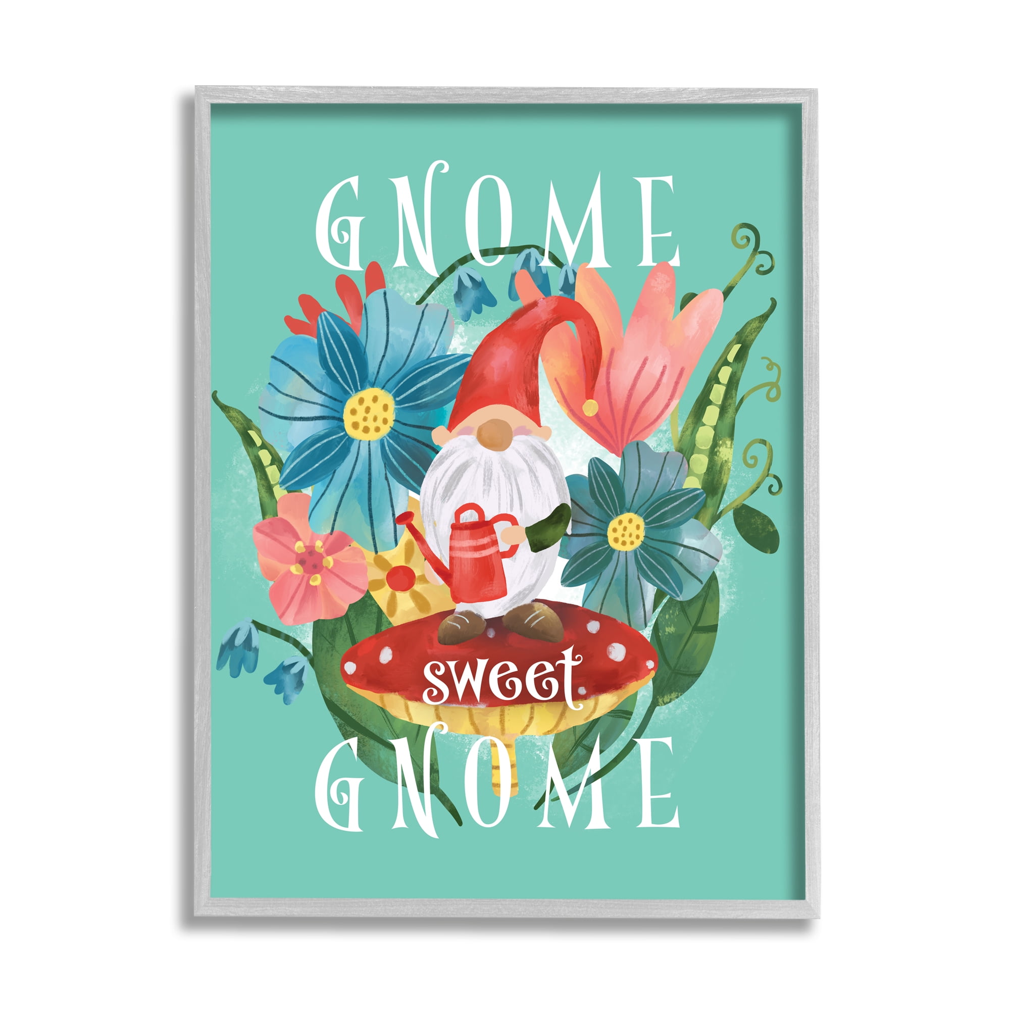 Stupell Industries Gnome Sweet Gnome Phrase Spring Floral Mushroom Garden, 24 x 30, Design by Laura Konyndyk